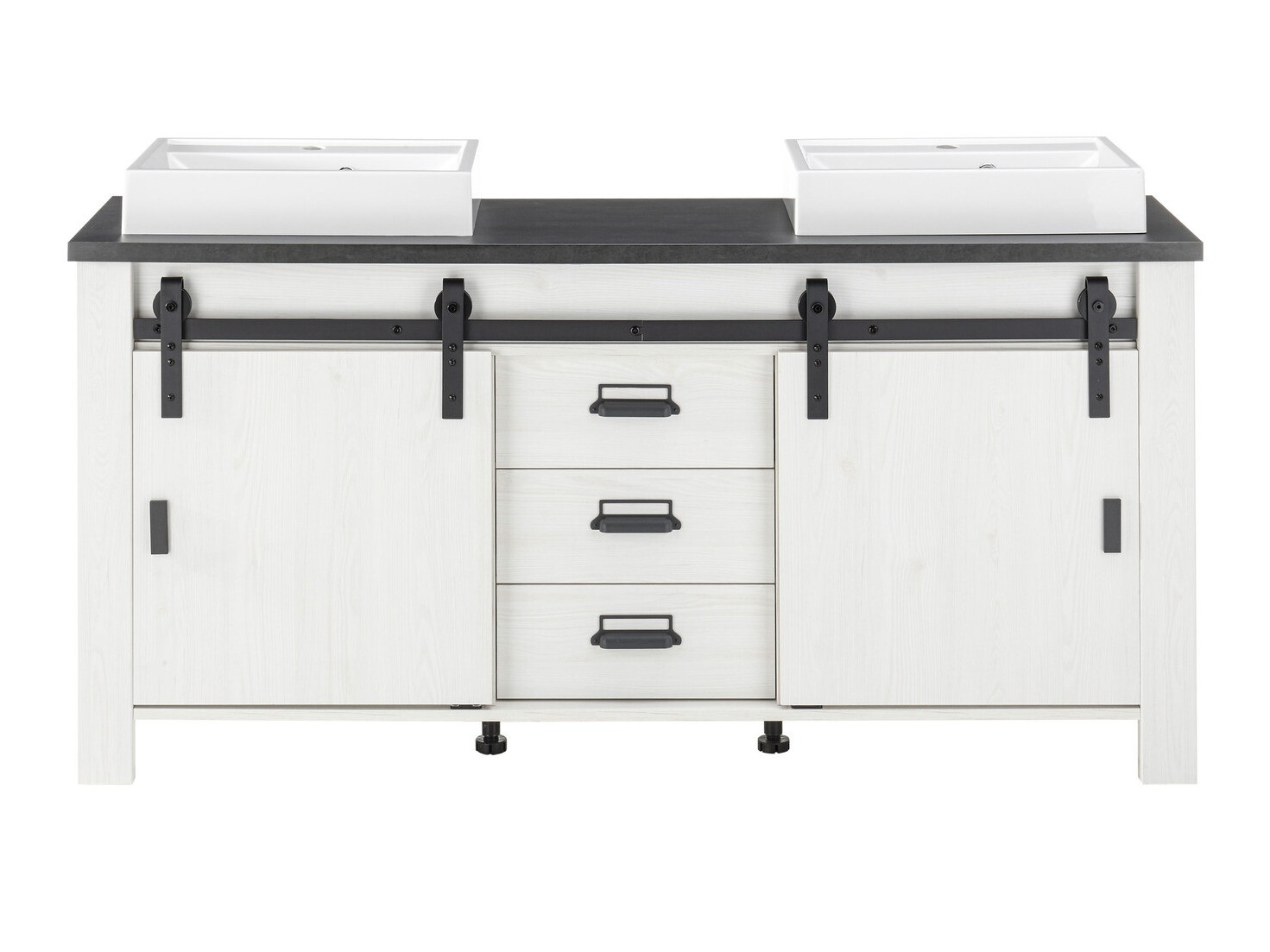 Стоящ шкаф за баня за мивка Cirtale 134 (Избелен бор + Антрацит)