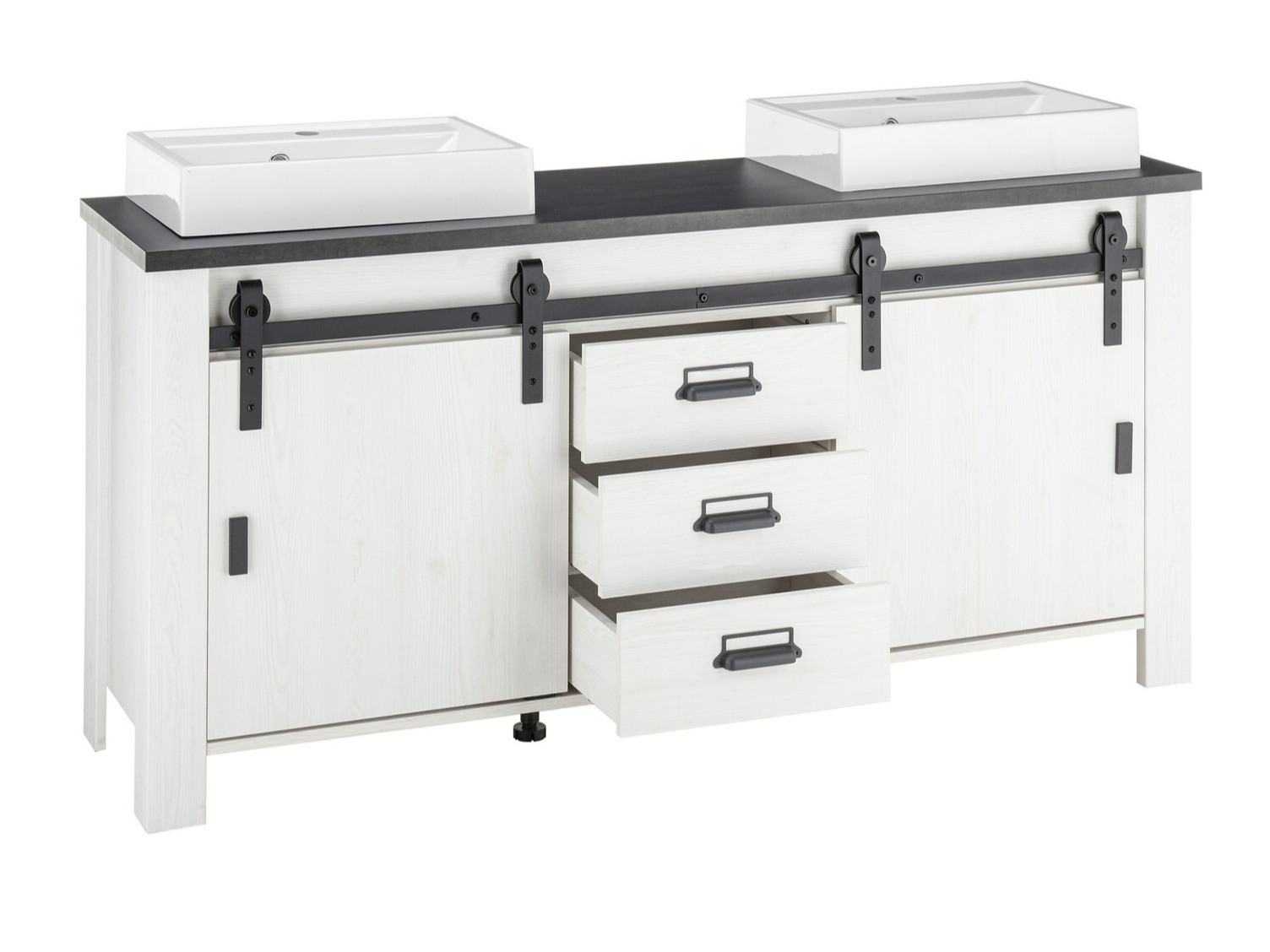 Стоящ шкаф за баня за мивка Cirtale 134 (Избелен бор + Антрацит)