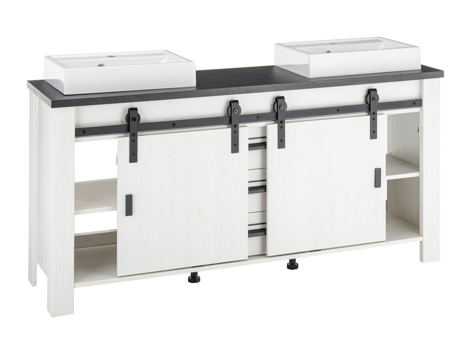 Стоящ шкаф за баня за мивка Cirtale 134 (Избелен бор + Антрацит)