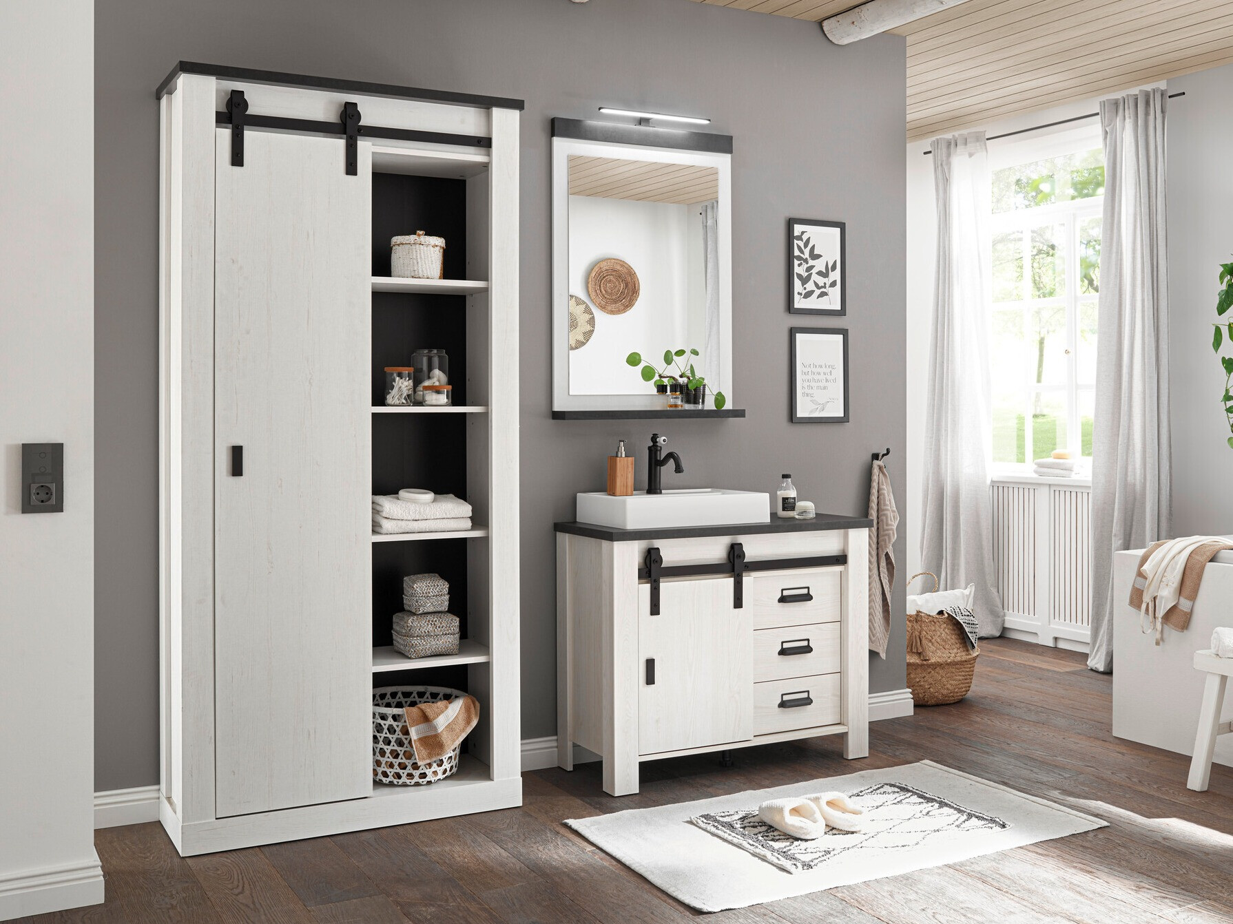 Комплект за баня Cirtale 139 (Избелен бор + Антрацит)