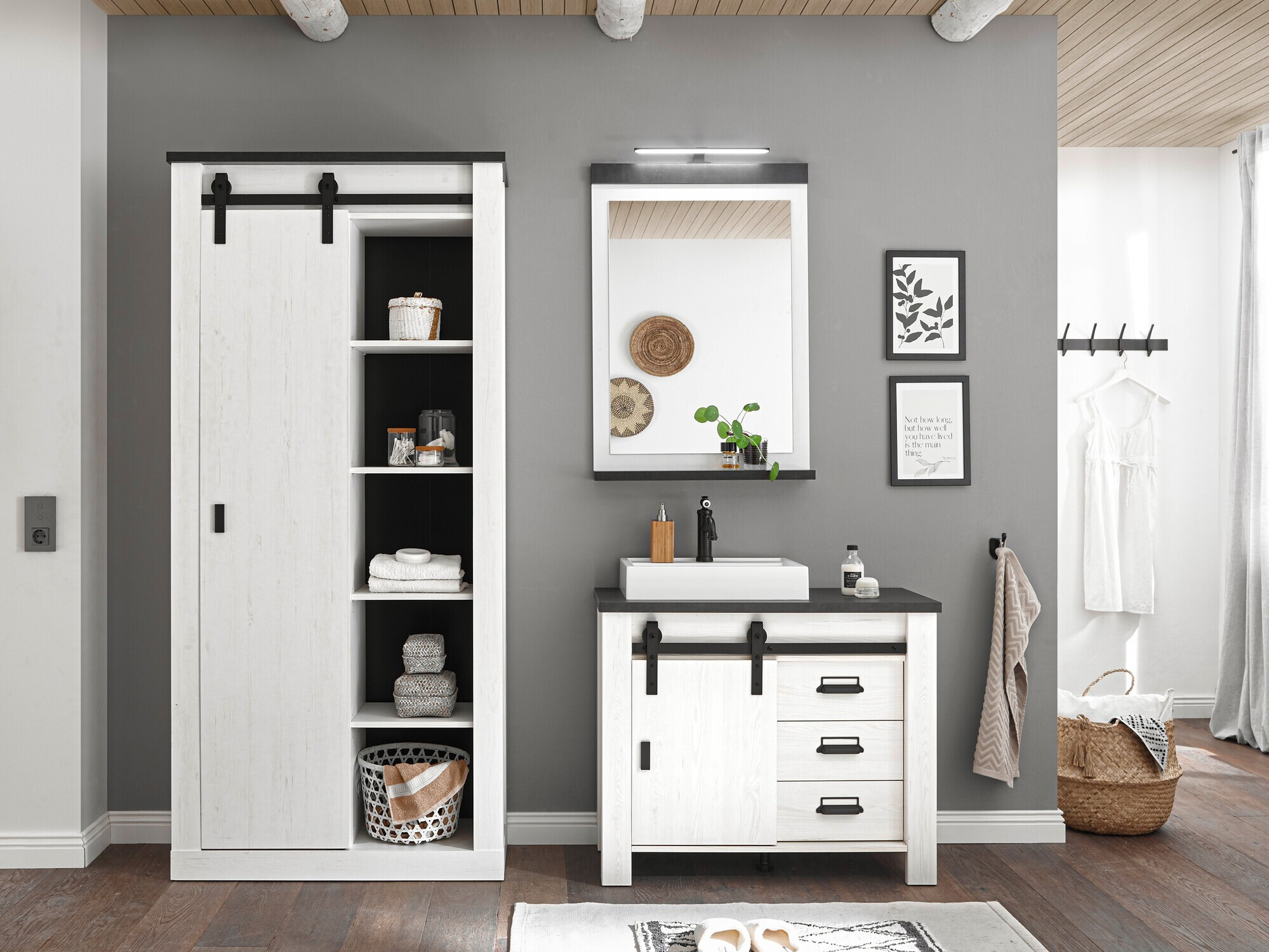 Комплект за баня Cirtale 139 (Избелен бор + Антрацит)