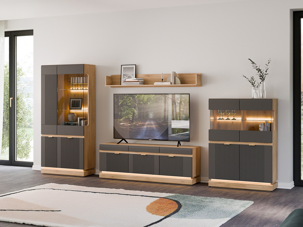 Комплект за хол Teselbu 116 (Антрацит + Дъб)