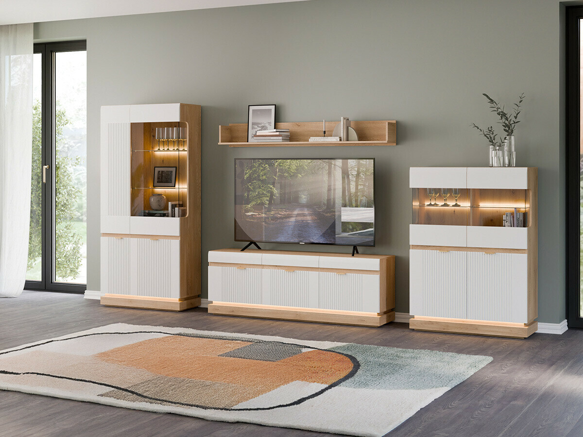 Комплект за хол Teselbu 116 (Бял + Дъб)