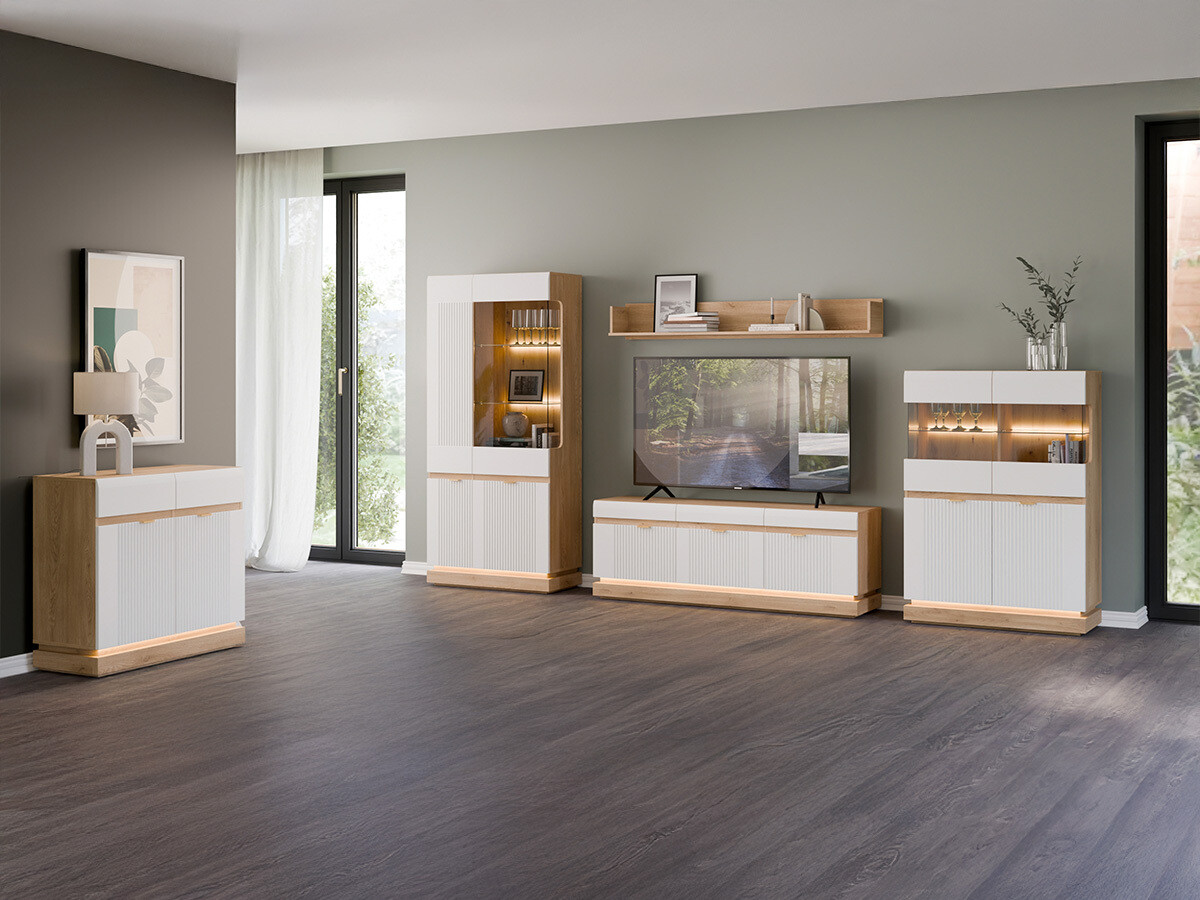 Комплект за хол Teselbu 116 (Бял + Дъб)