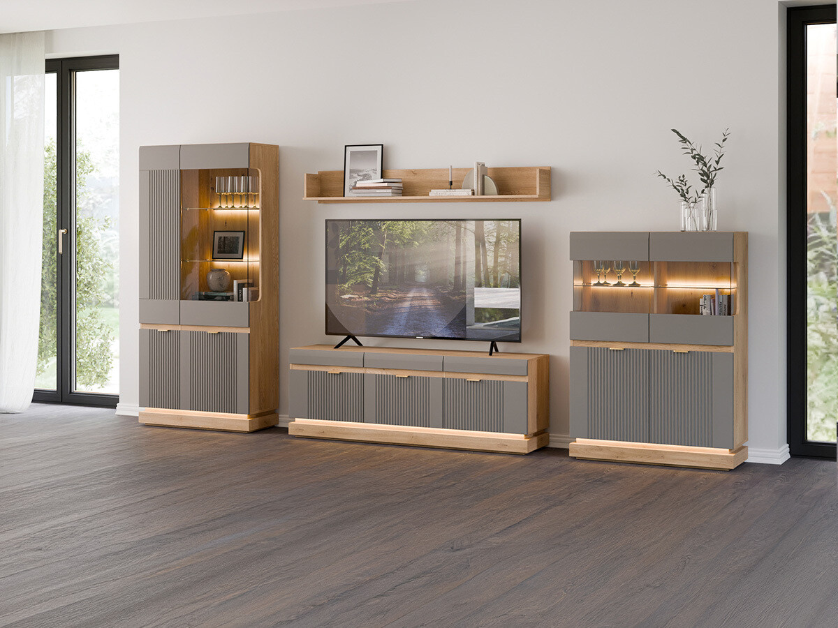 Комплект за хол Teselbu 116 (Сив + Дъб)