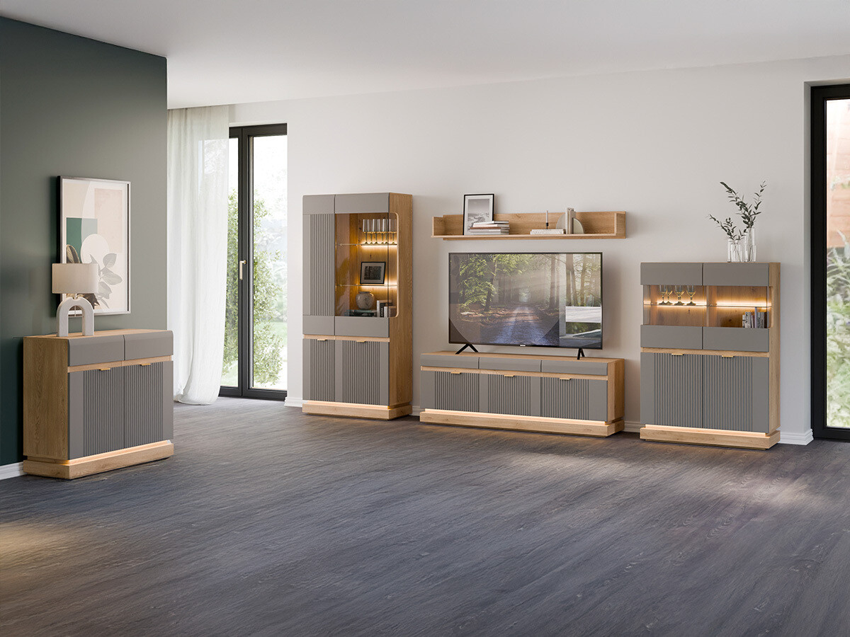Комплект за хол Teselbu 116 (Сив + Дъб)