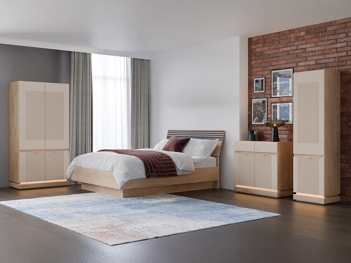 Комплект за спалня Teselbu 117 (Кашмир + Дъб)