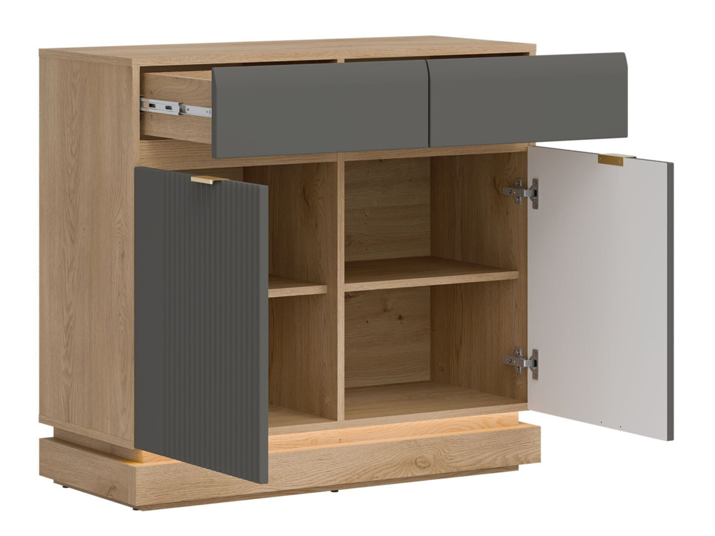 Комплект за спалня Teselbu 117 (Сив + Дъб)