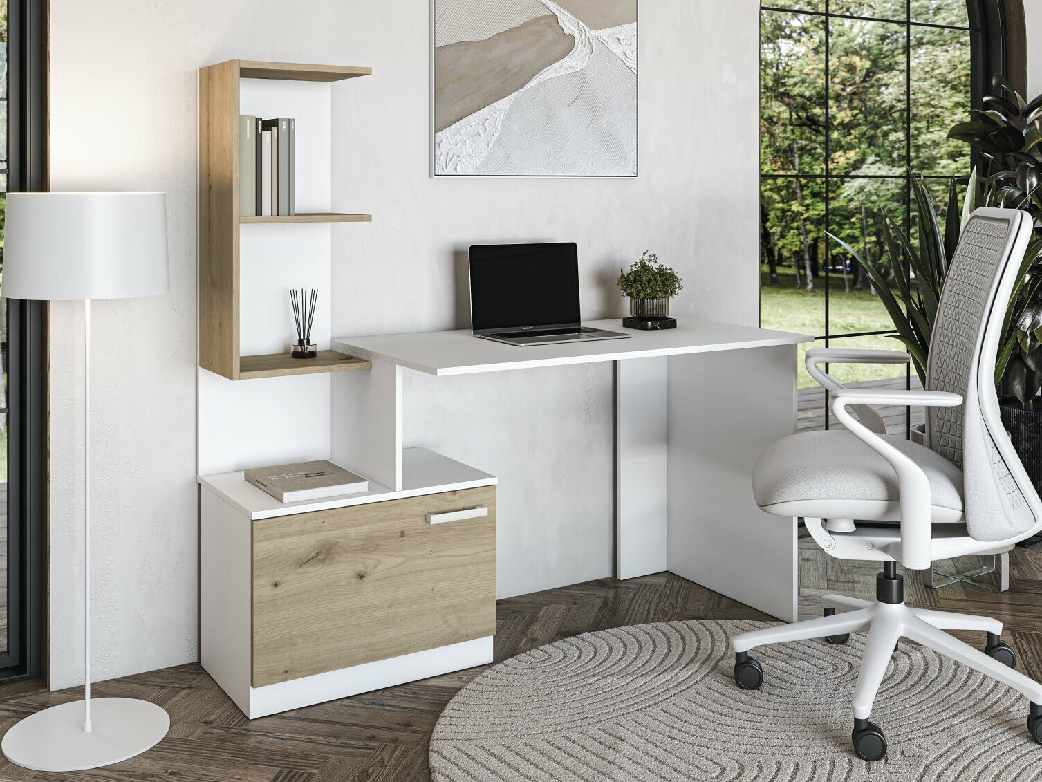 Офис бюро Houston 1948 (Бял + Artisan дъб)