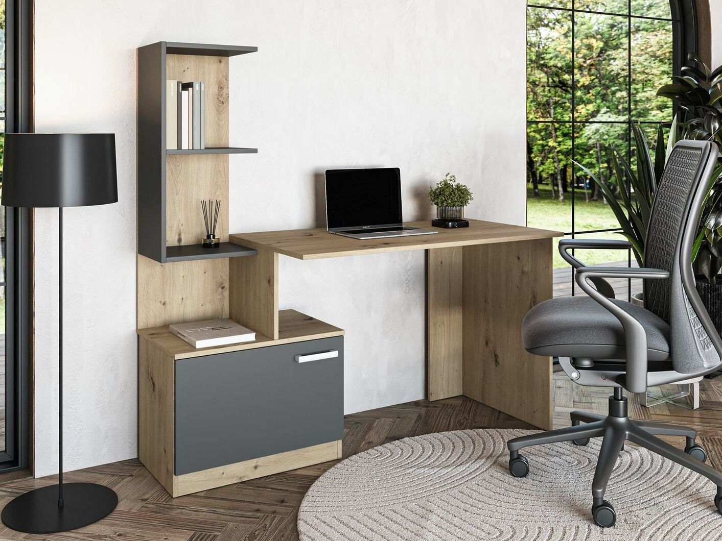 Офис бюро Houston 1948 (Графит + Artisan дъб)