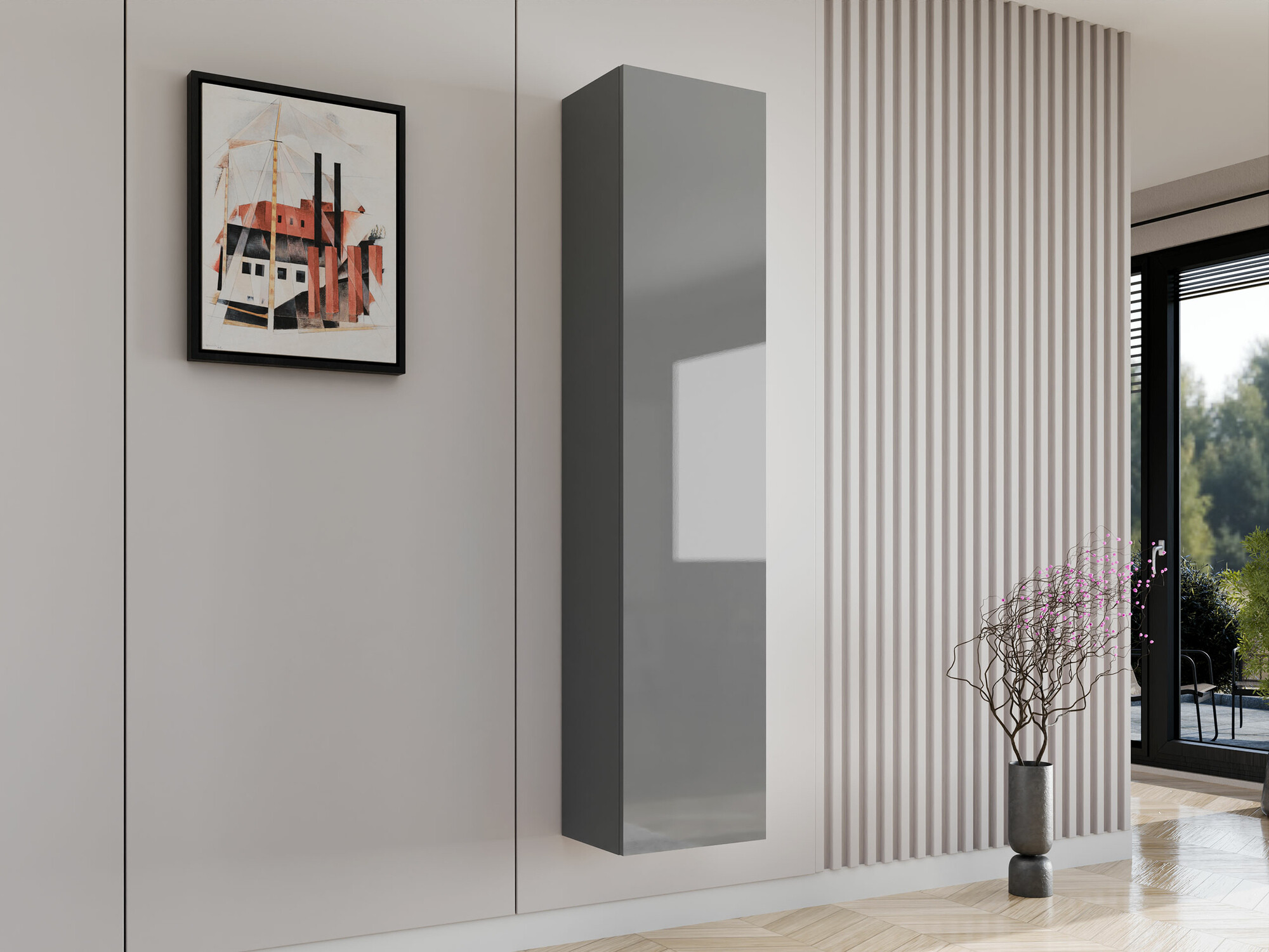 Стенна етажерка Venenou 128 (Сив + Сив гланц)