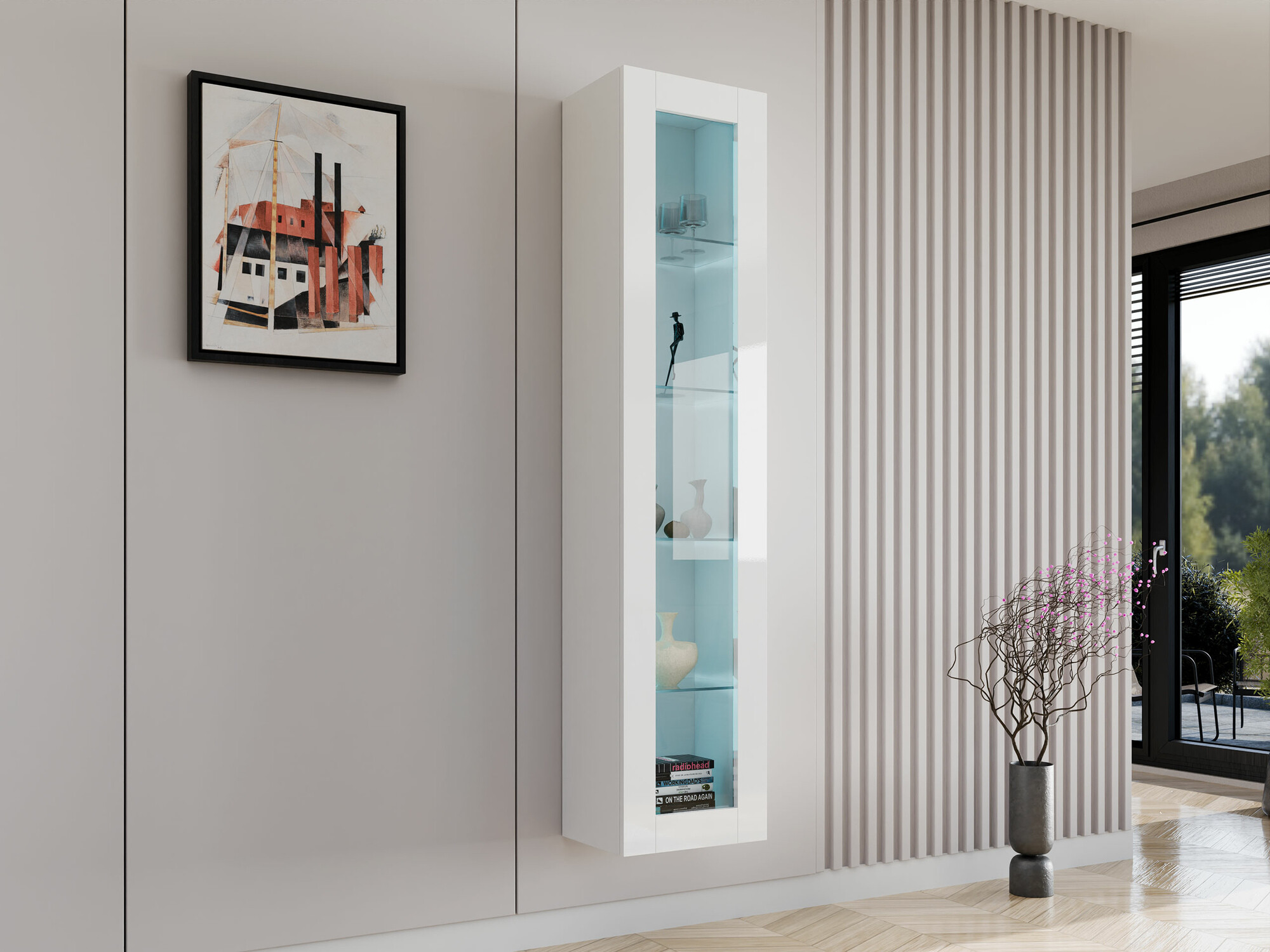 Стенна етажерка Venenou 129 (Бял + Бял гланц)