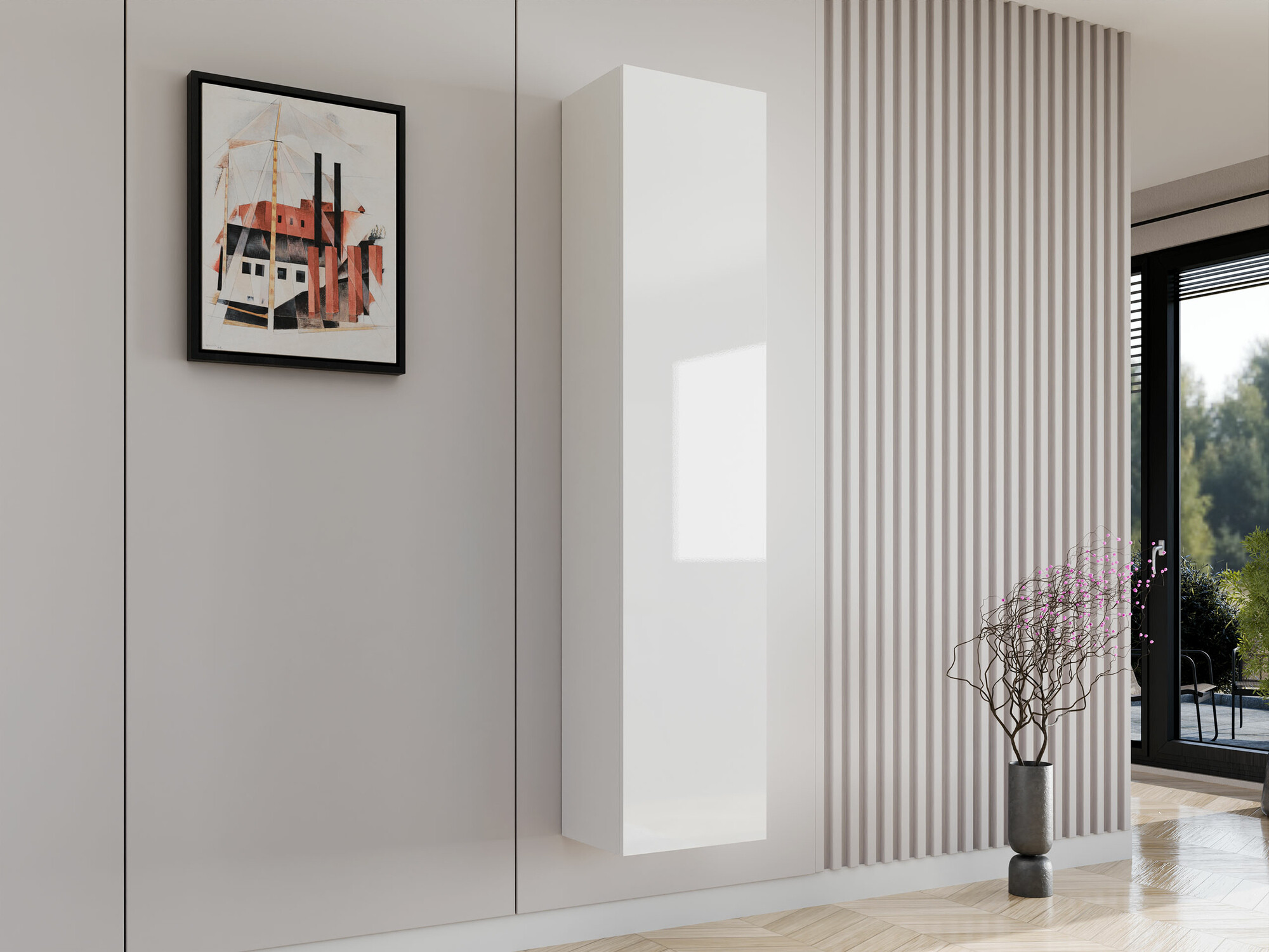 Стенна етажерка Vilrin II (Бял + Бял гланц)