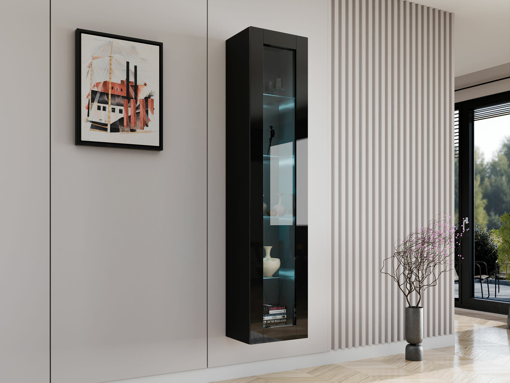 Стенна етажерка Vilrin IV (Черен + Черен гланц)