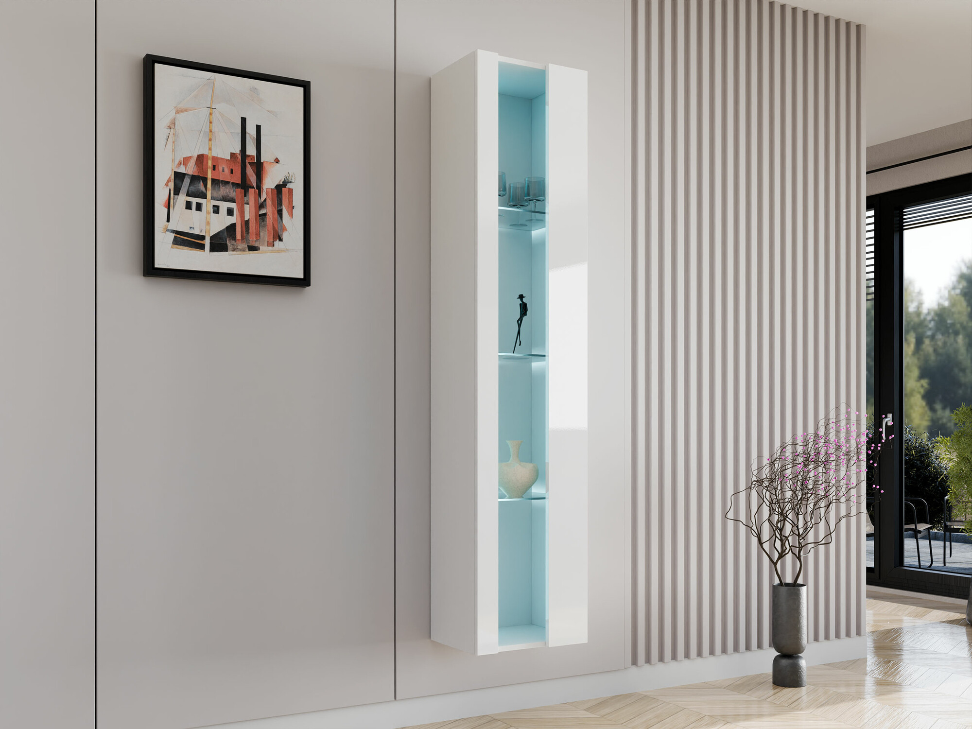 Стенна етажерка Vilrin V (Бял + Бял гланц)