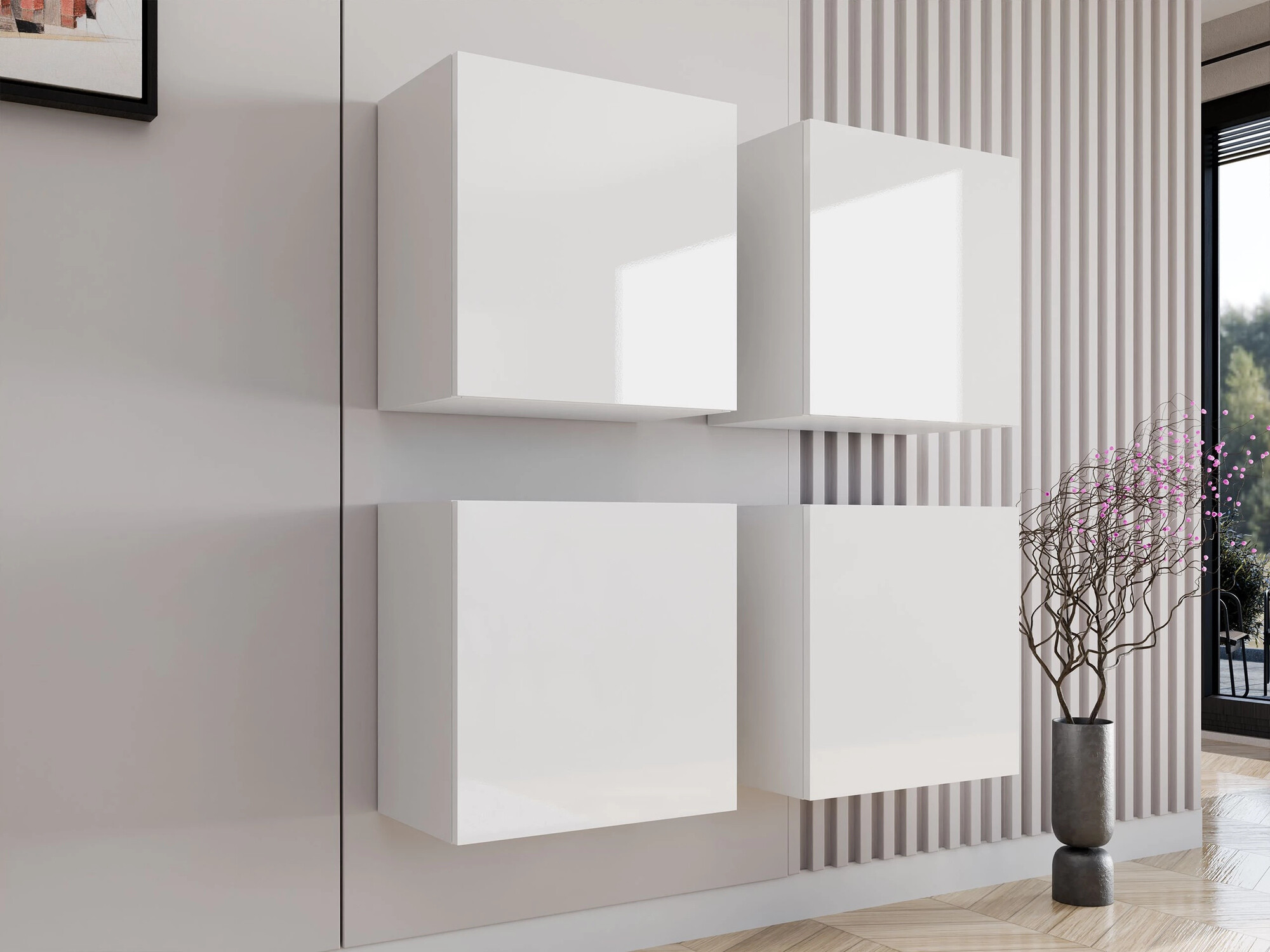 Комплект шкафове Venenou 143 (Бял + Бял гланц)