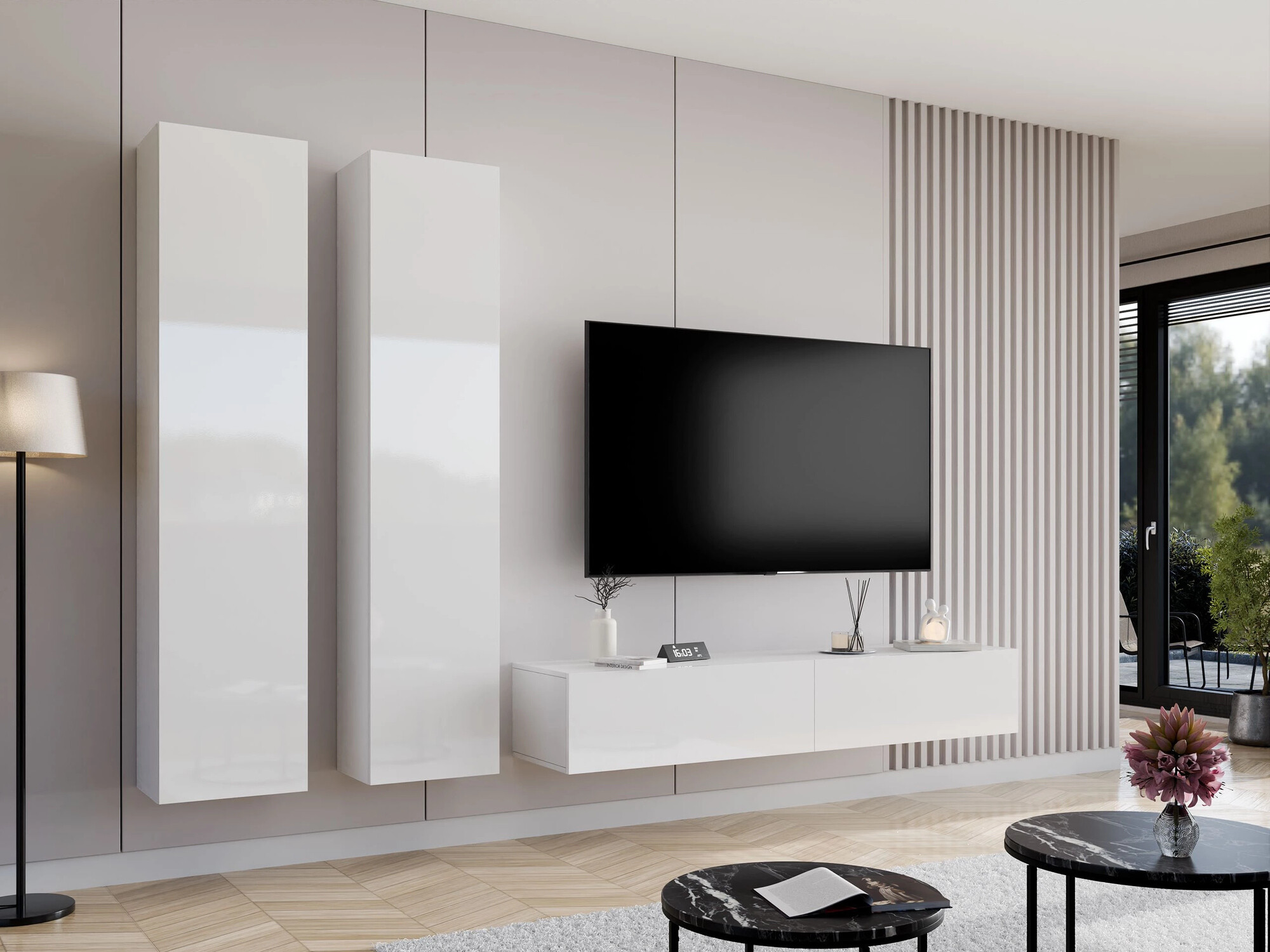 Комплект за хол Vilrin II (Бял + Бял гланц)