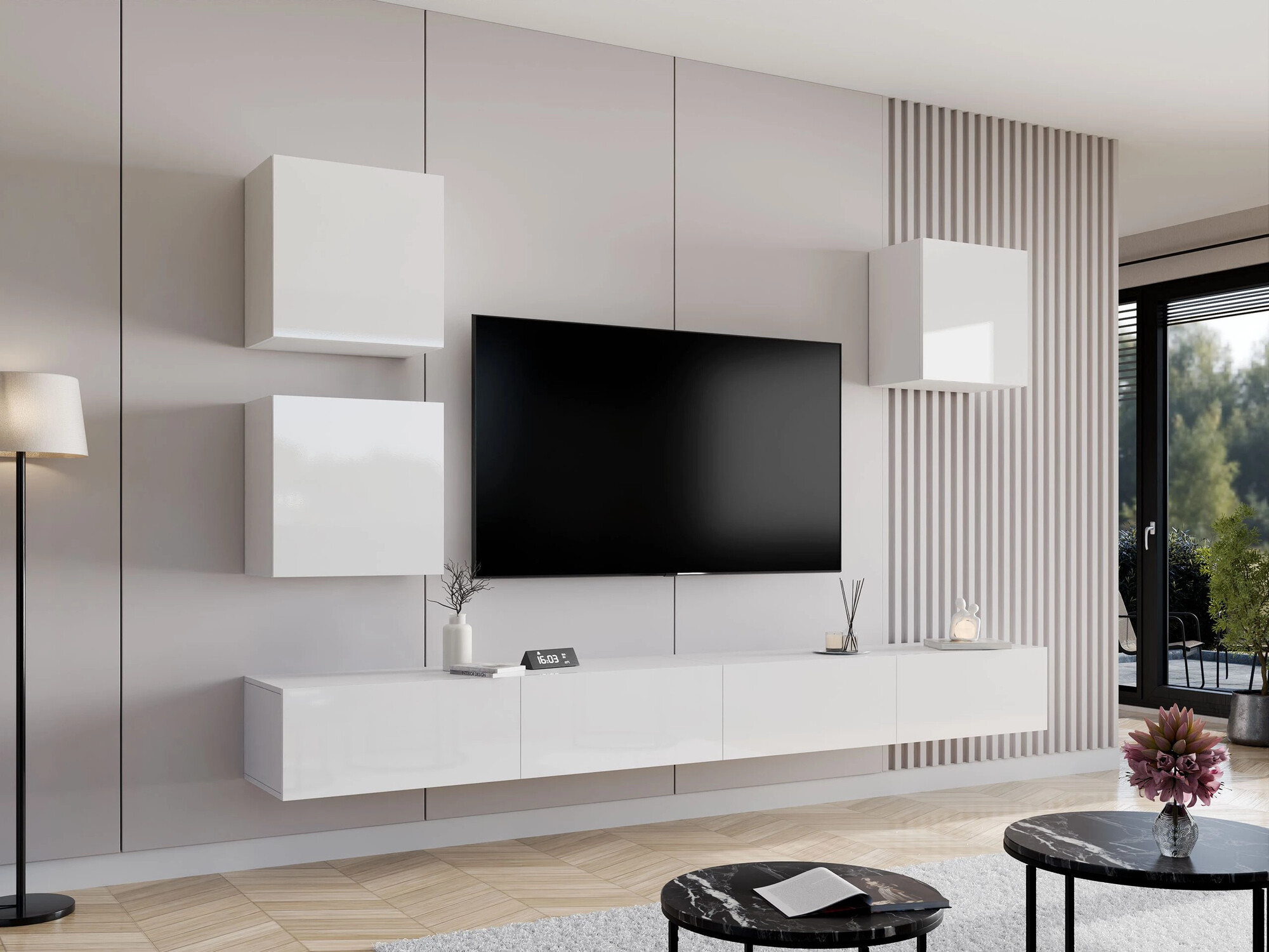 Комплект за хол Vilrin III (Бял + Бял гланц)