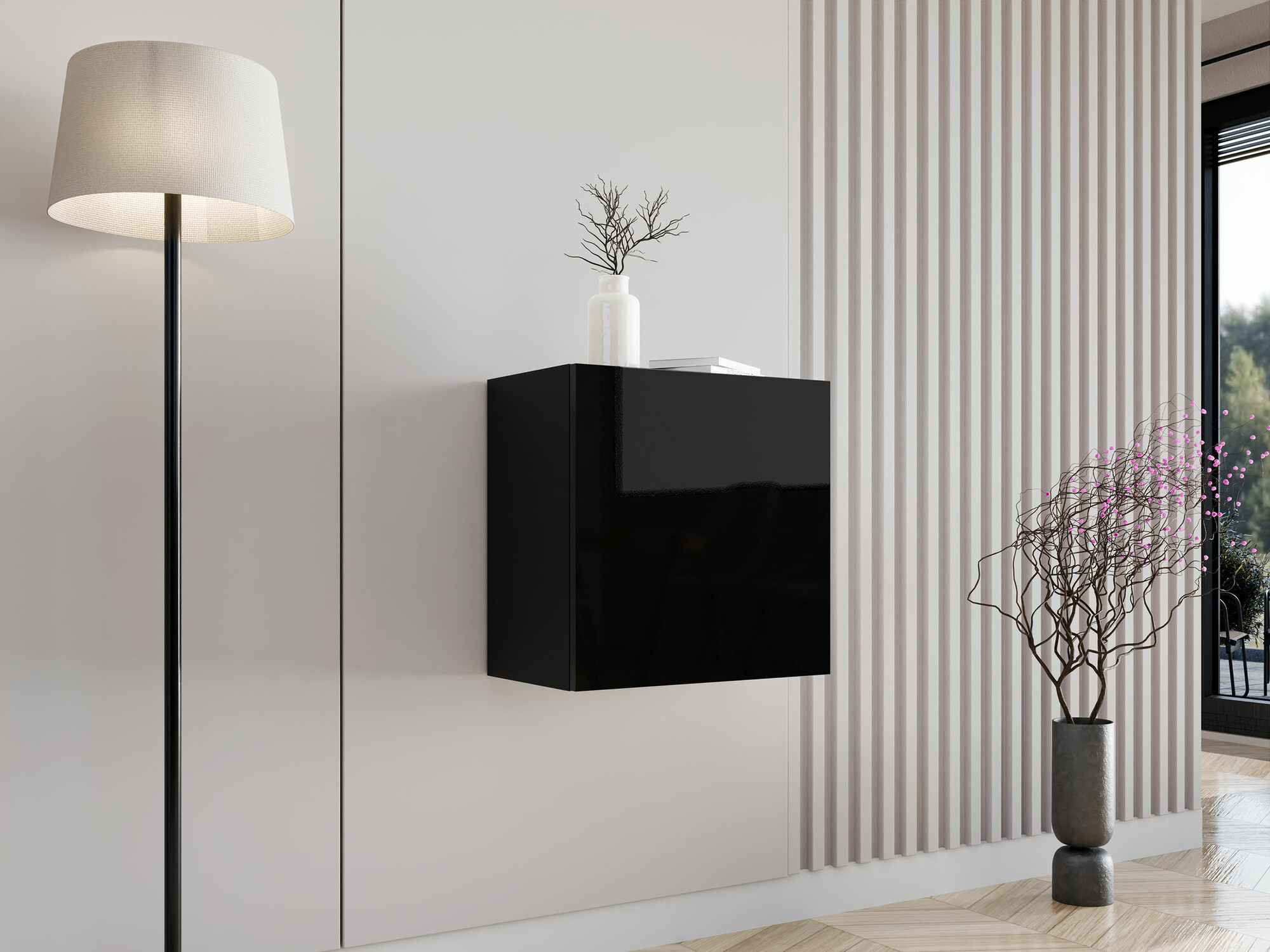 Окачен шкаф Venenou 127 (Черен + Черен гланц)