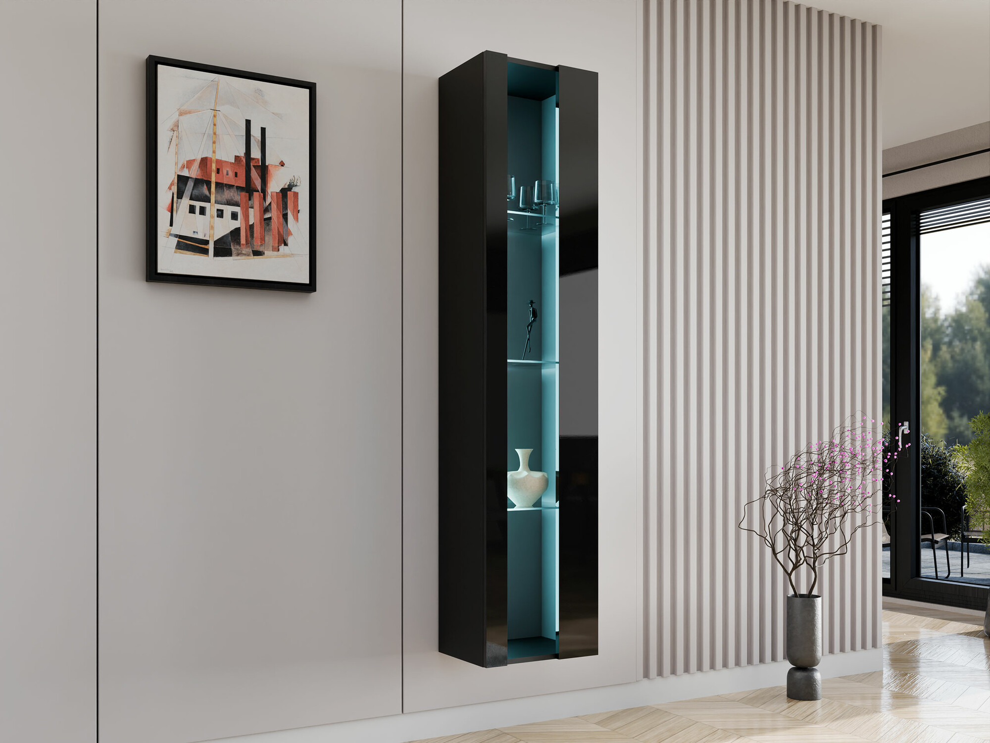 Стенна етажерка Venenou 130 (Черен + Черен гланц)