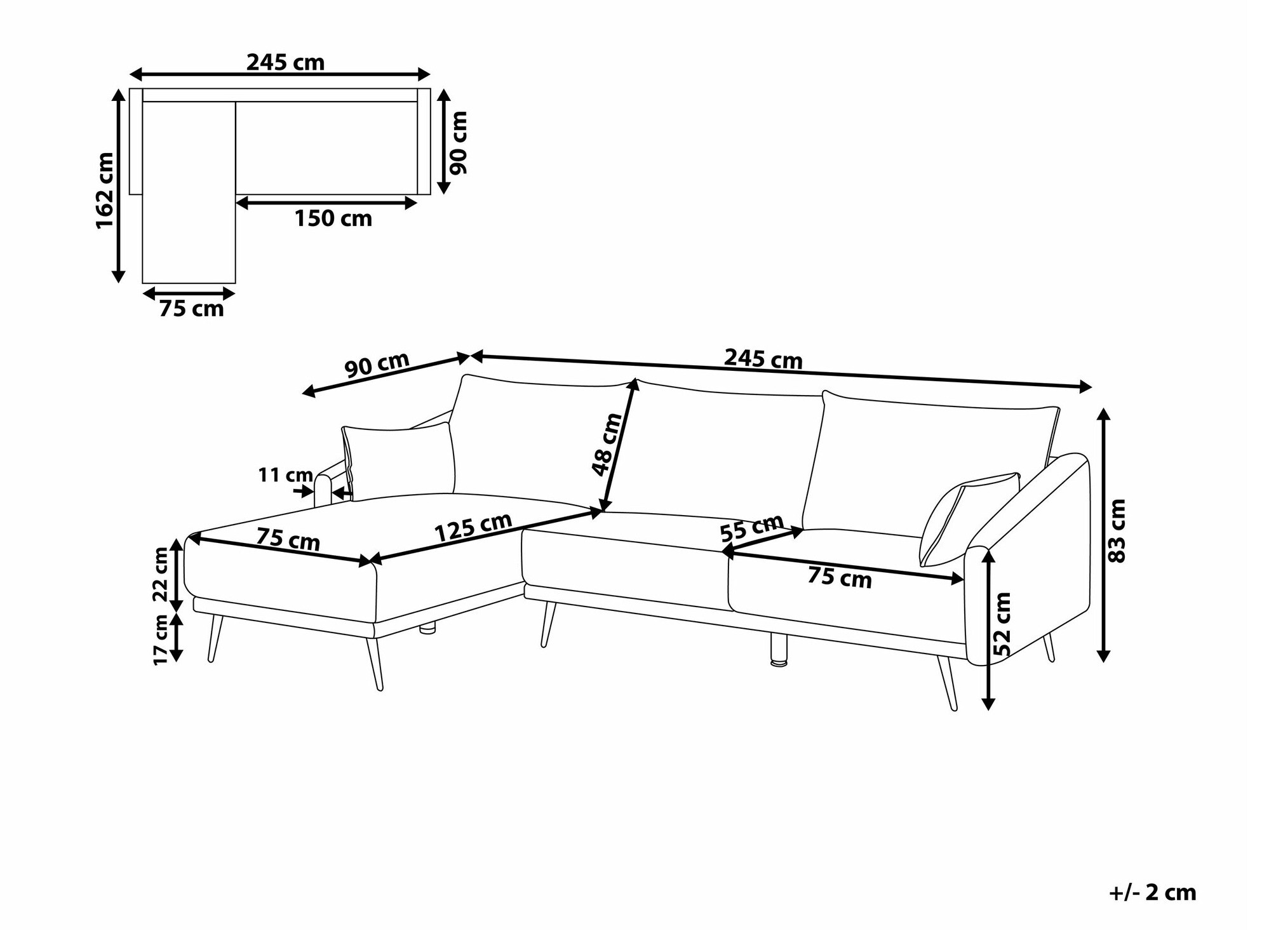 Ъглов диван Berwyn 1432 (Бял)