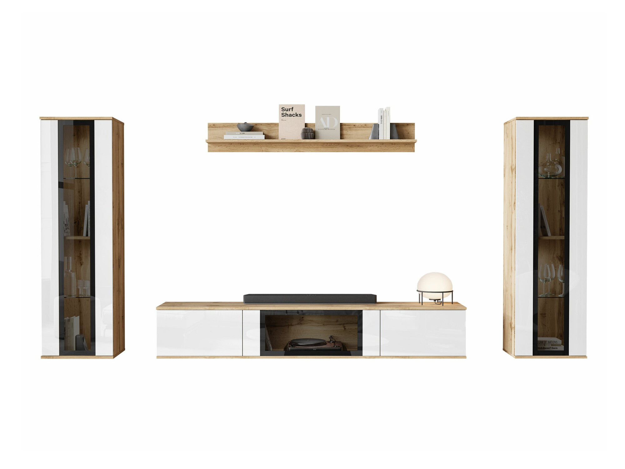 Комплект за хол Torcame 103 (Дъб уотан + Бял гланц)