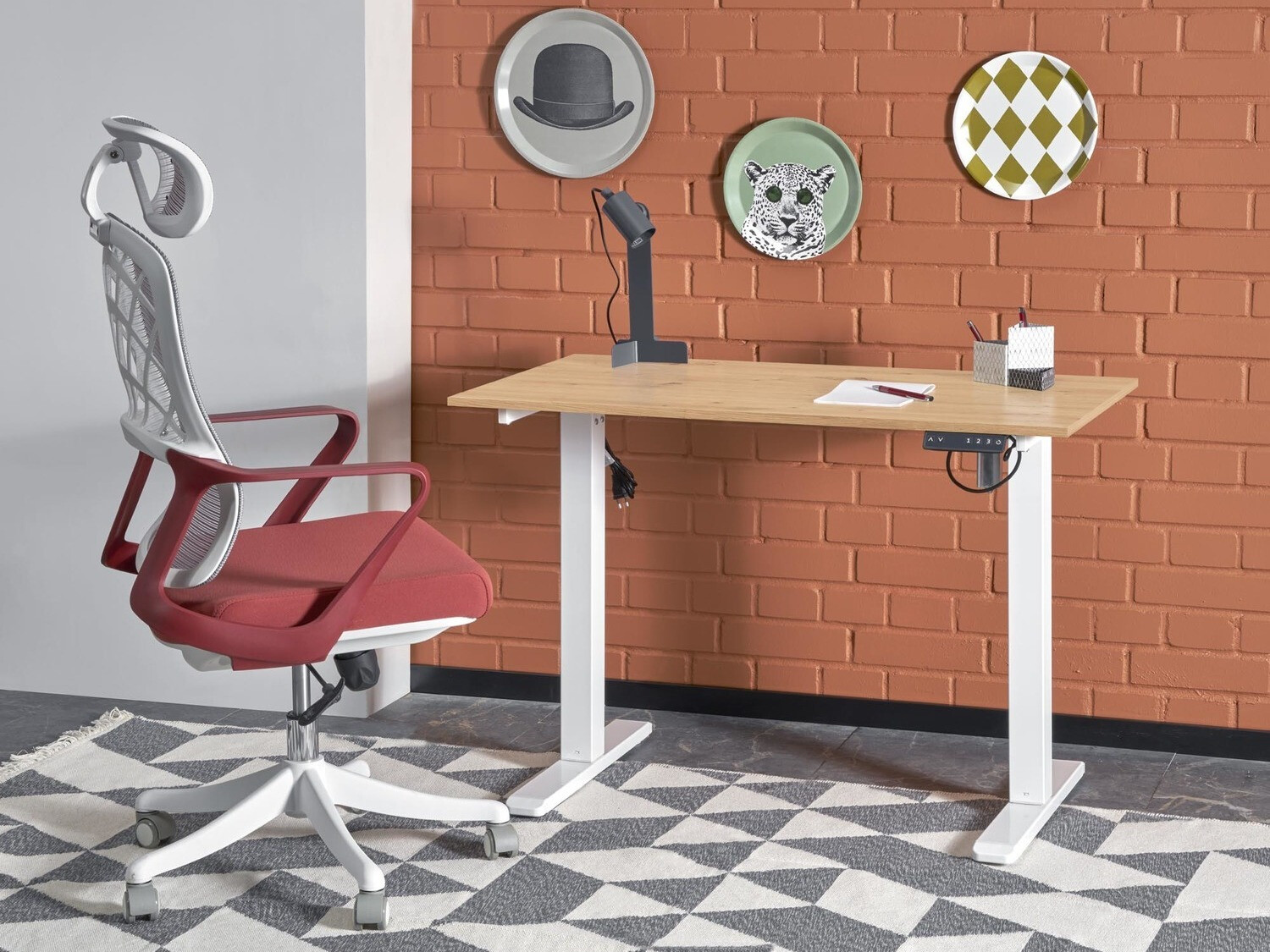 Офис бюро с регулируема височина Houston 1704 (Artisan дъб + Бял)