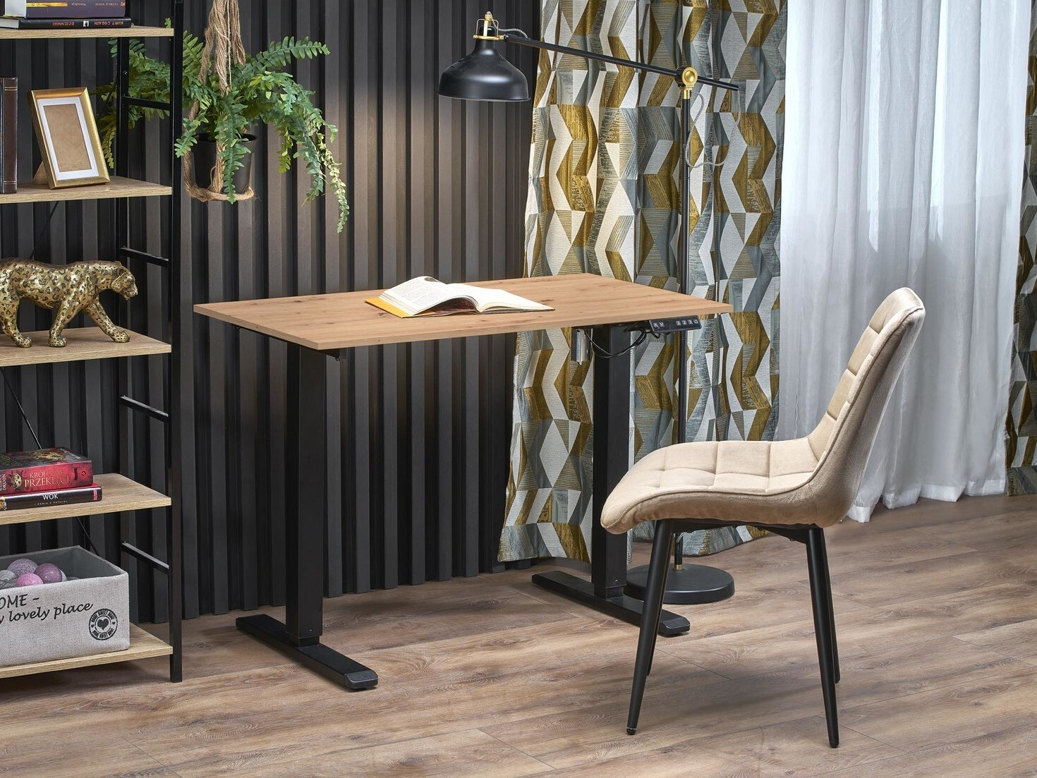 Офис бюро с регулируема височина Houston 1704 (Artisan дъб + Черен)