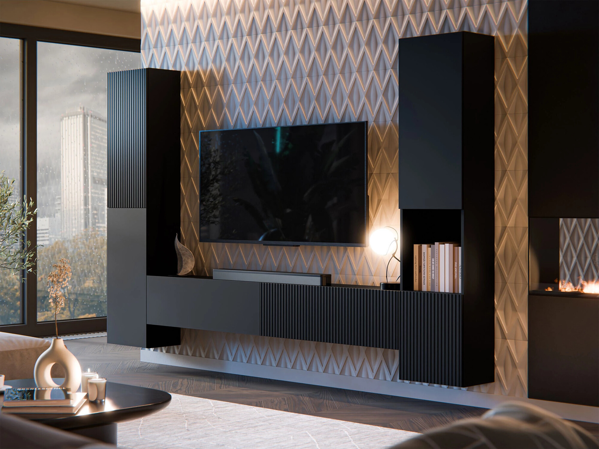 Стенна етажерка Calveru 102 (Черен)