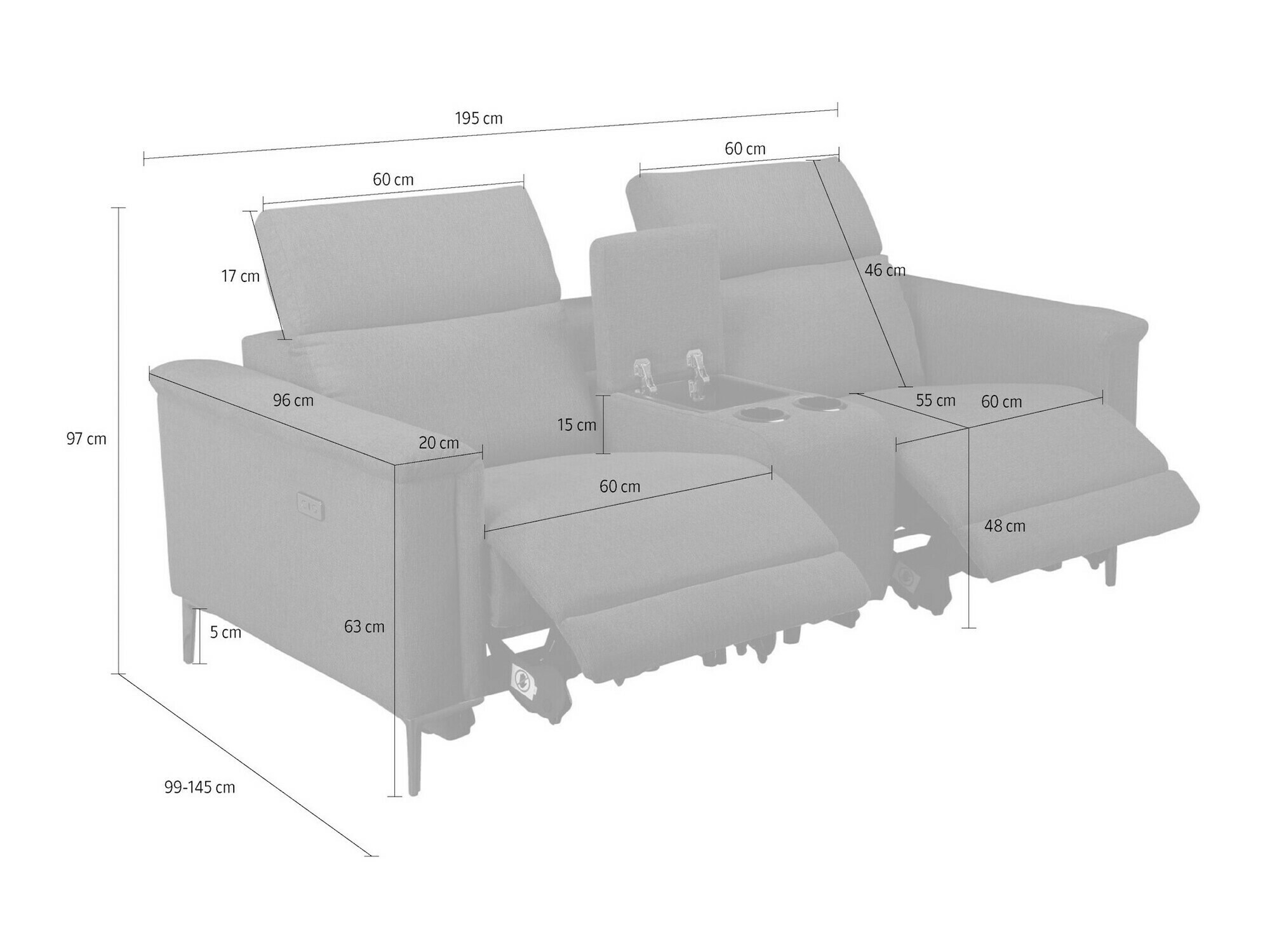 Диван реклайнър Denton 1467 (Антрацит)