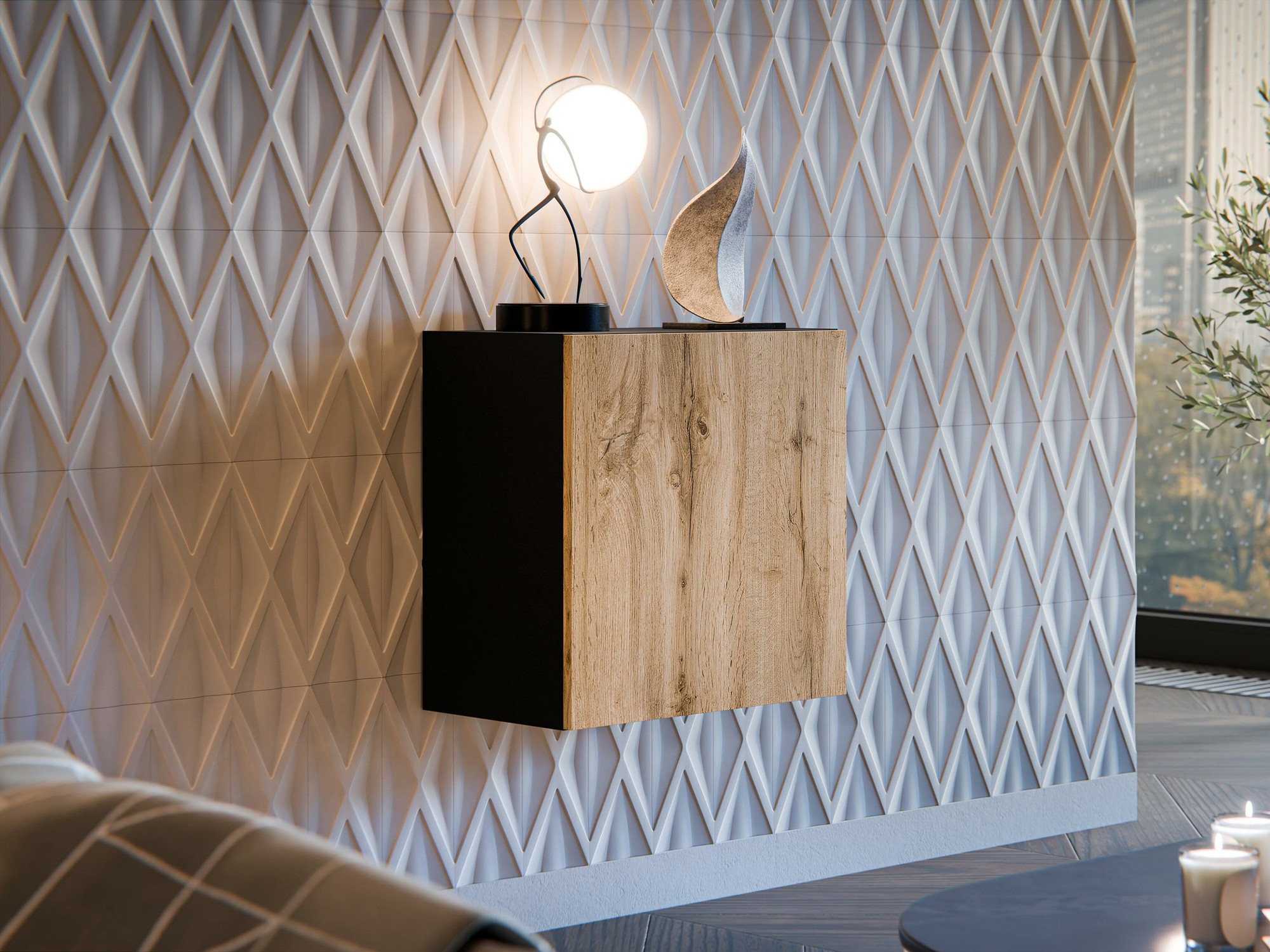 Окачен шкаф Calveru 103 (Черен + Дъб уотан)