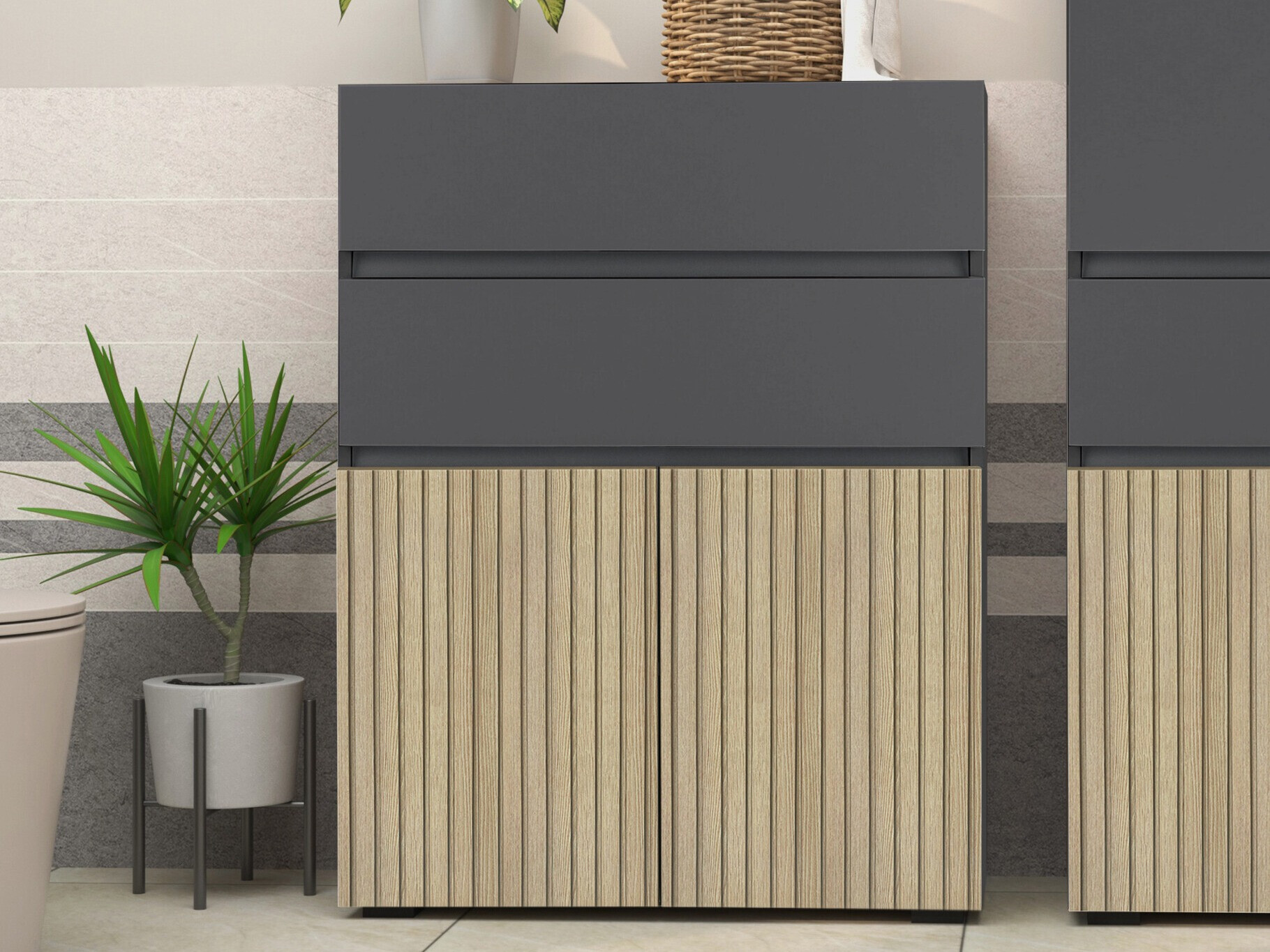 Стоящ шкаф за баня Soncamu 101 (Антрацит + Светъл дъб)