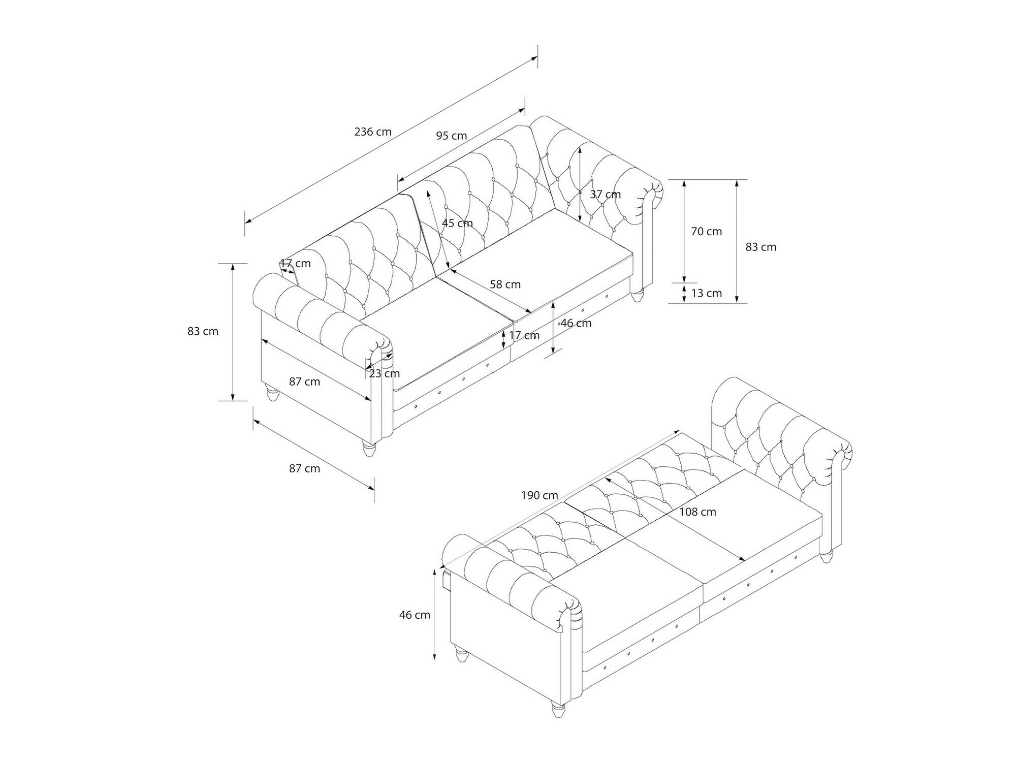 Chesterfield диван Tulsa 217 (Антрацит)