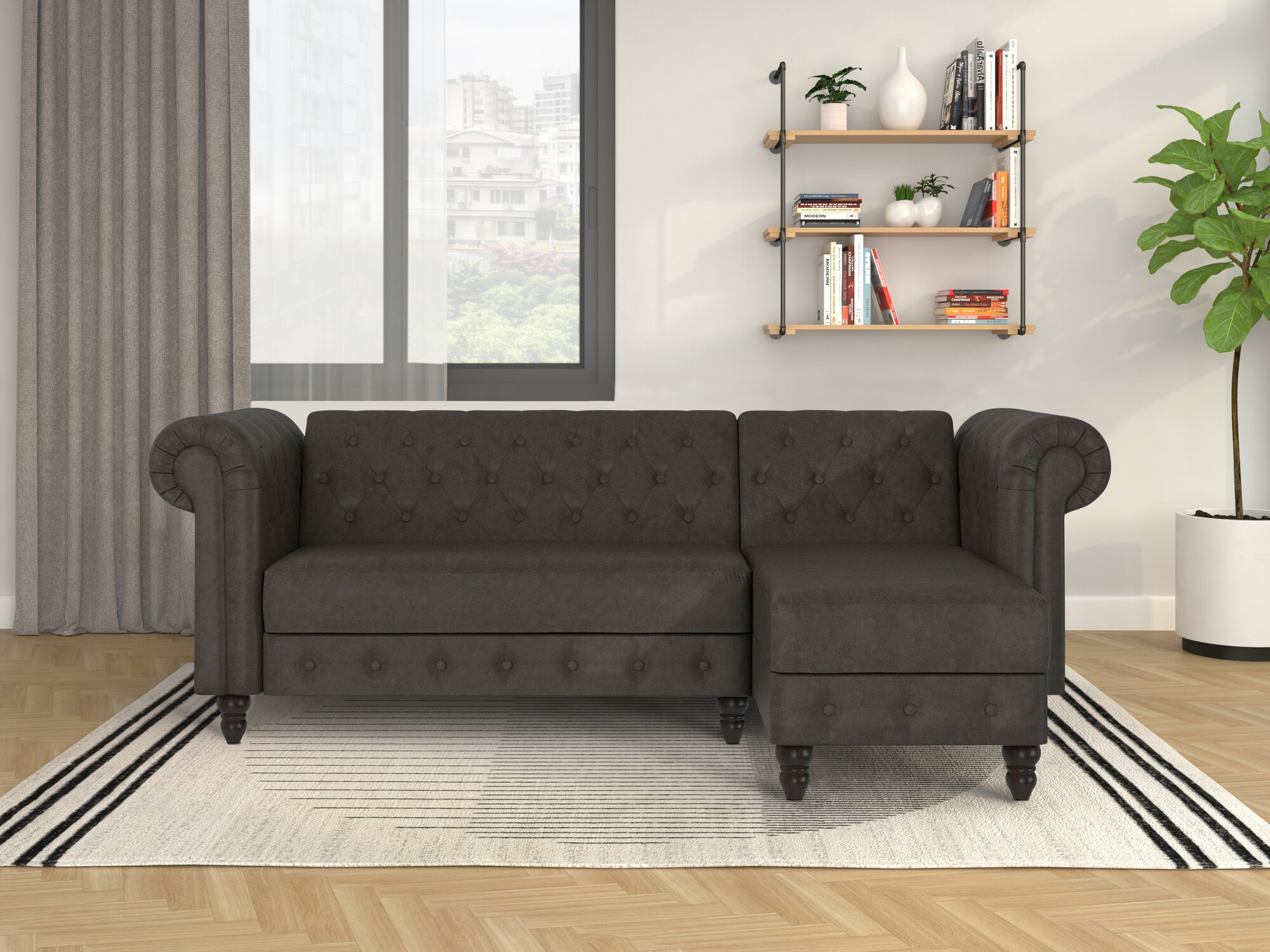 Chesterfield ъглов диван Tulsa 622 (Dakr кафяв)