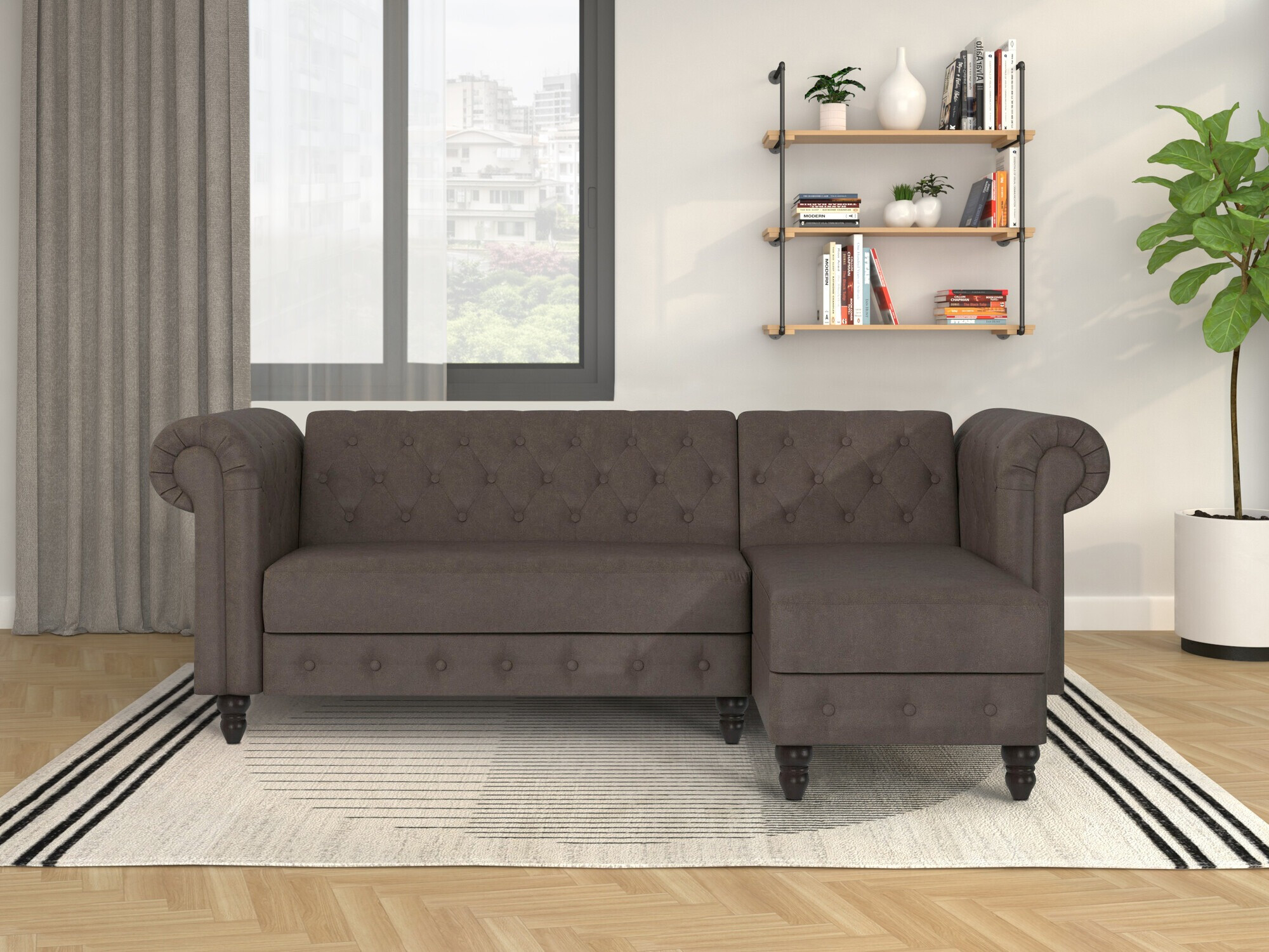 Chesterfield ъглов диван Tulsa 622 (Кафяв)