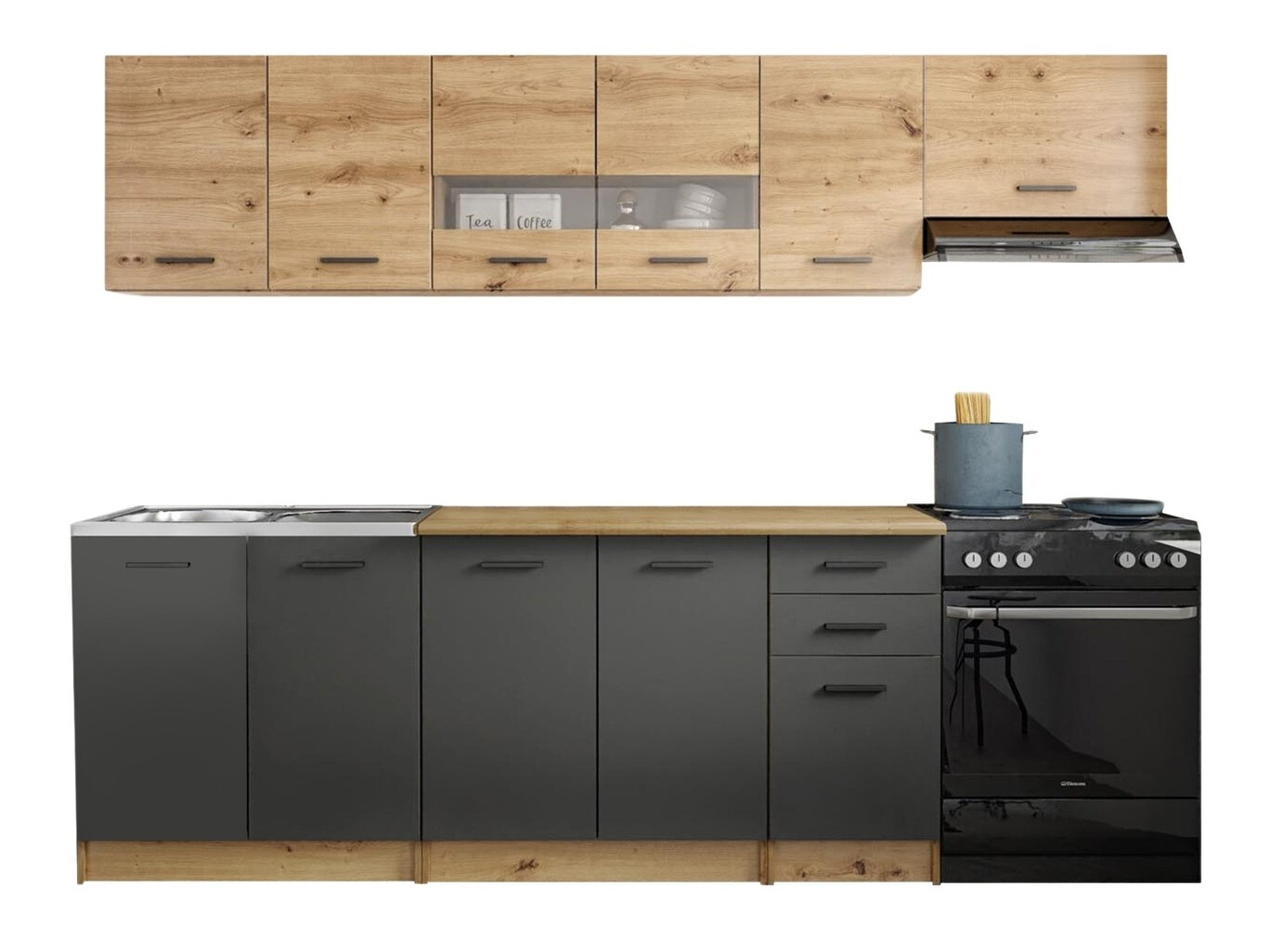 Комплект за кухня Houston 1182 (Artisan дъб + Матово сиво + Дъб уотан)