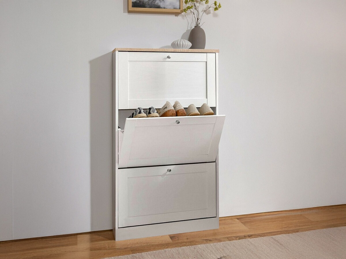 Шкаф за обувки Cirtene 101 (Бял + Дъб)