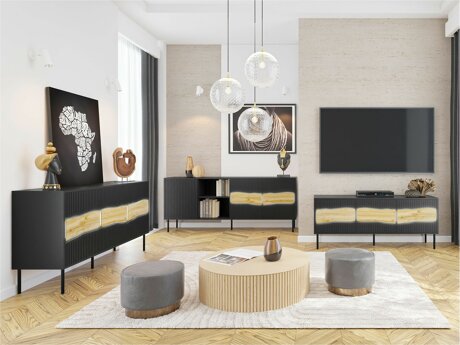 Комплект за хол Monevare 105 (Черен + Дъб уотан)