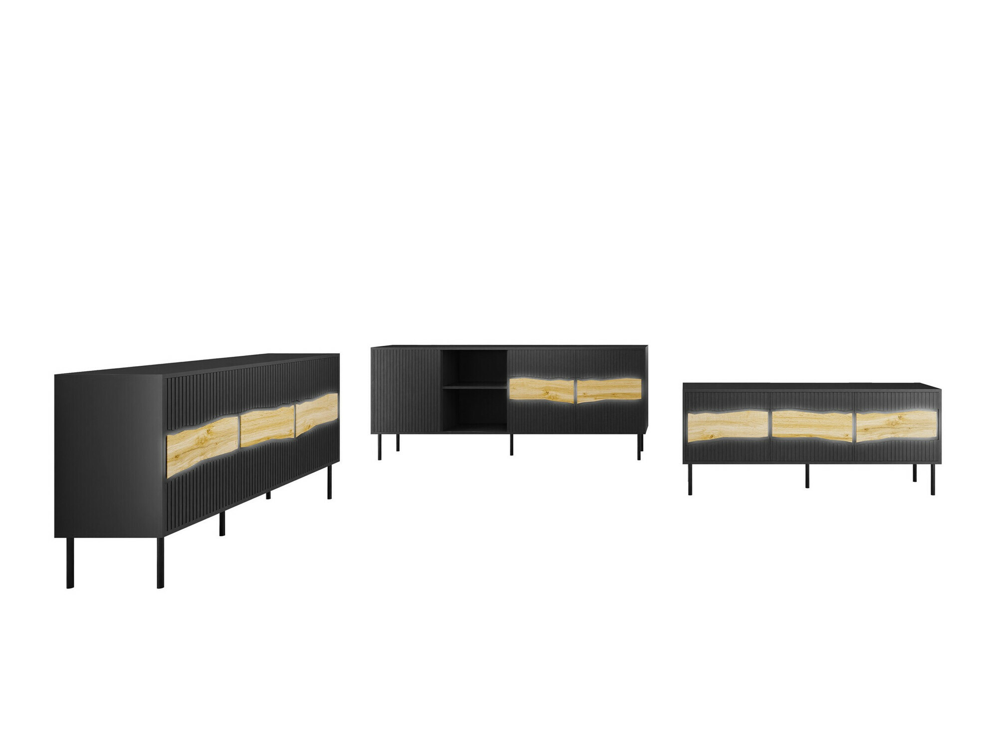 Комплект за хол Monevare 105 (Черен + Дъб уотан)