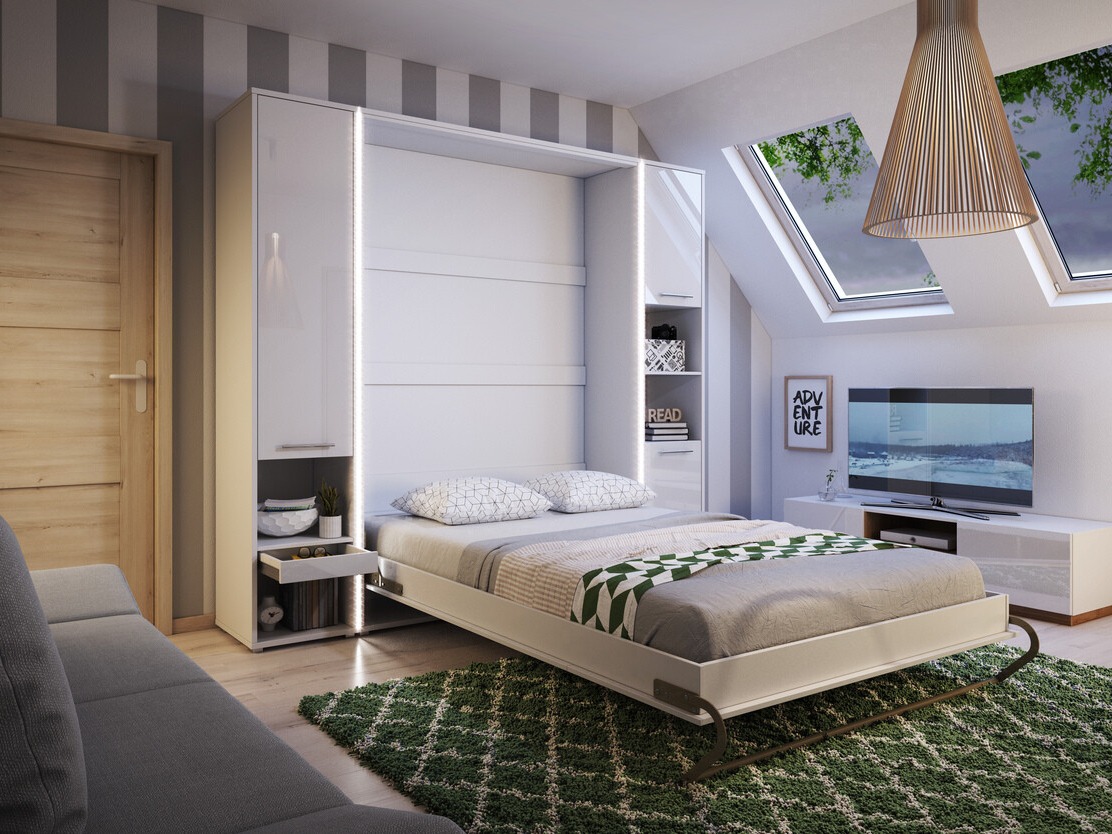 Падащо легло Concept Pro Lenart Levfere 108 (Бял + Бял гланц)