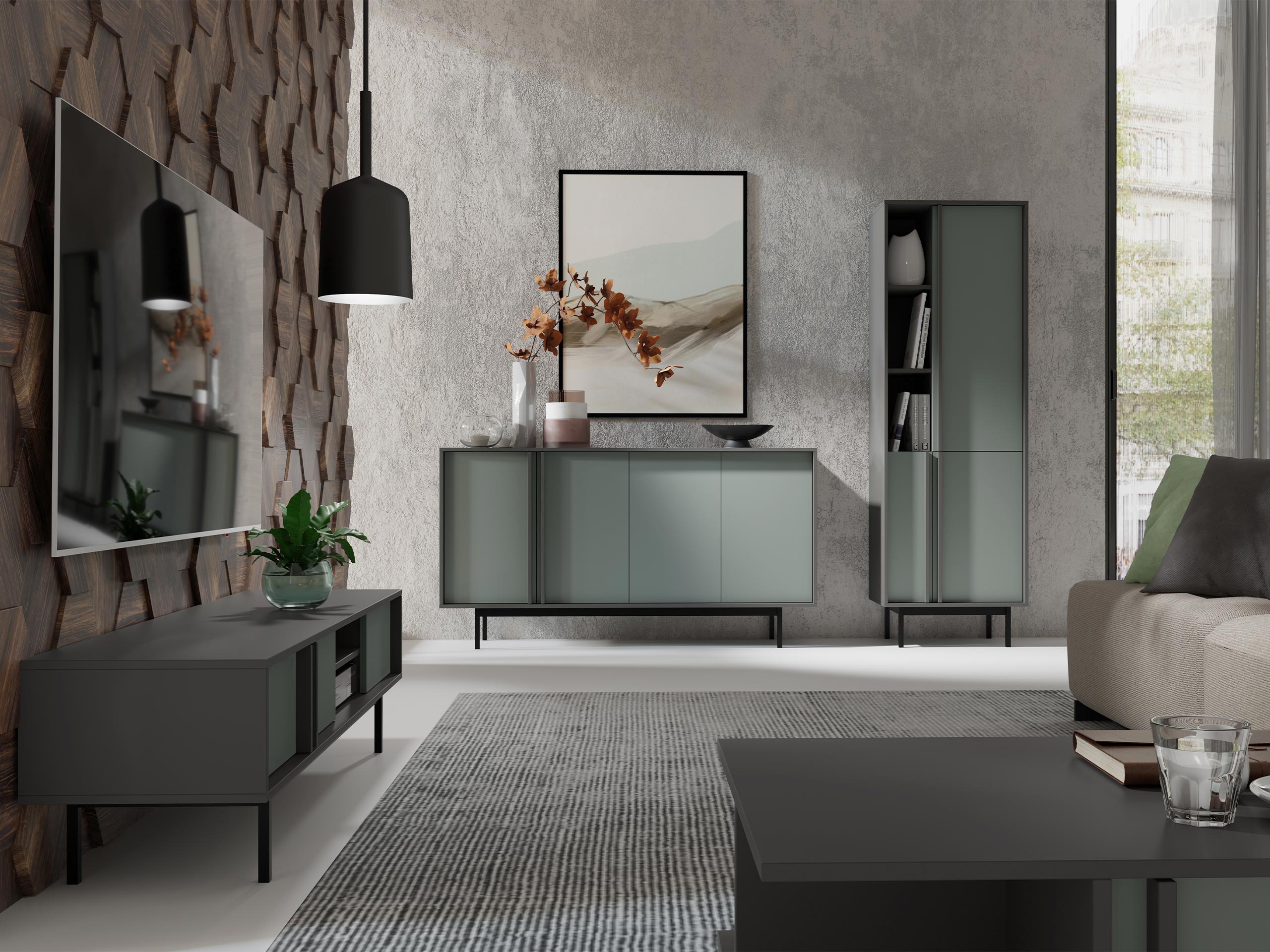 Комплект за хол Levali 115 (Пепеливо зелен)