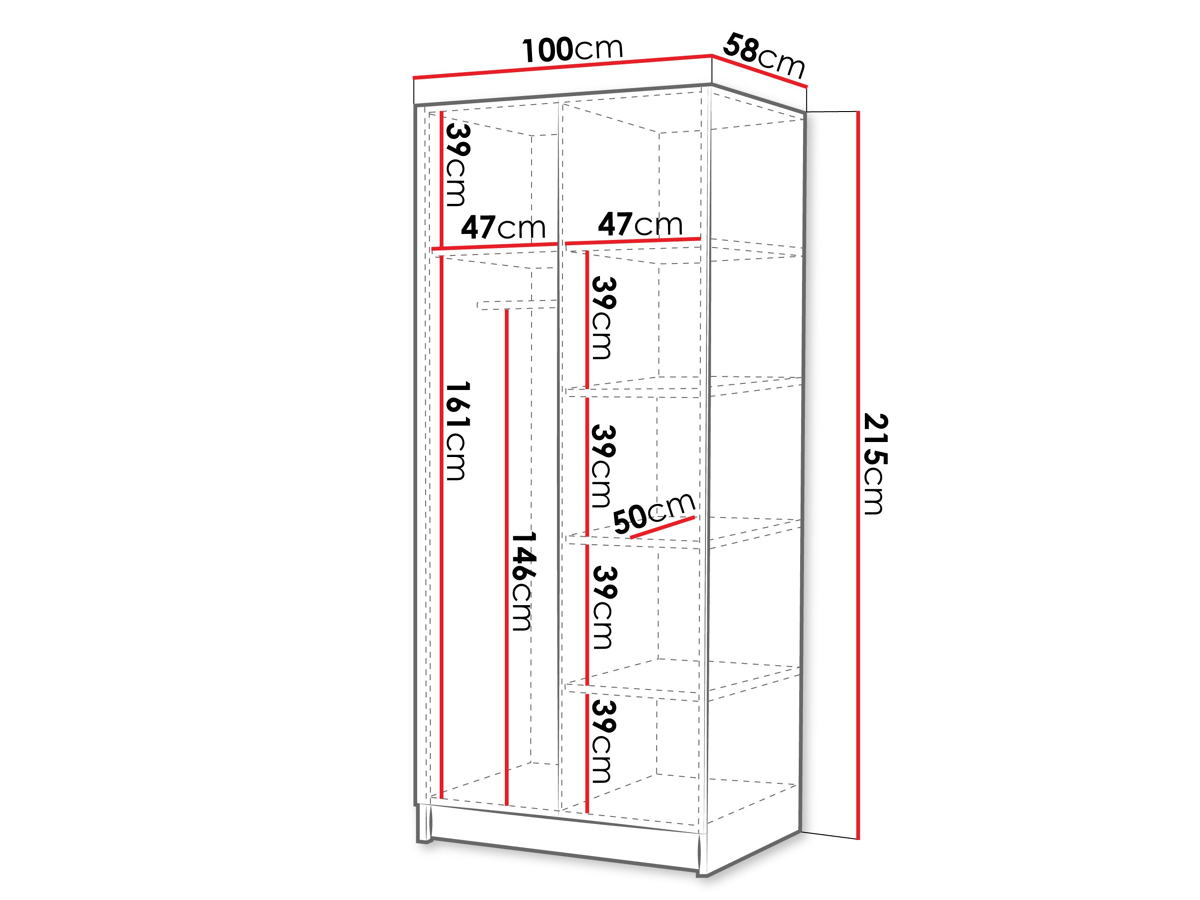 Гардероб Closico 195 (Бял + Бял гланц + Черен)