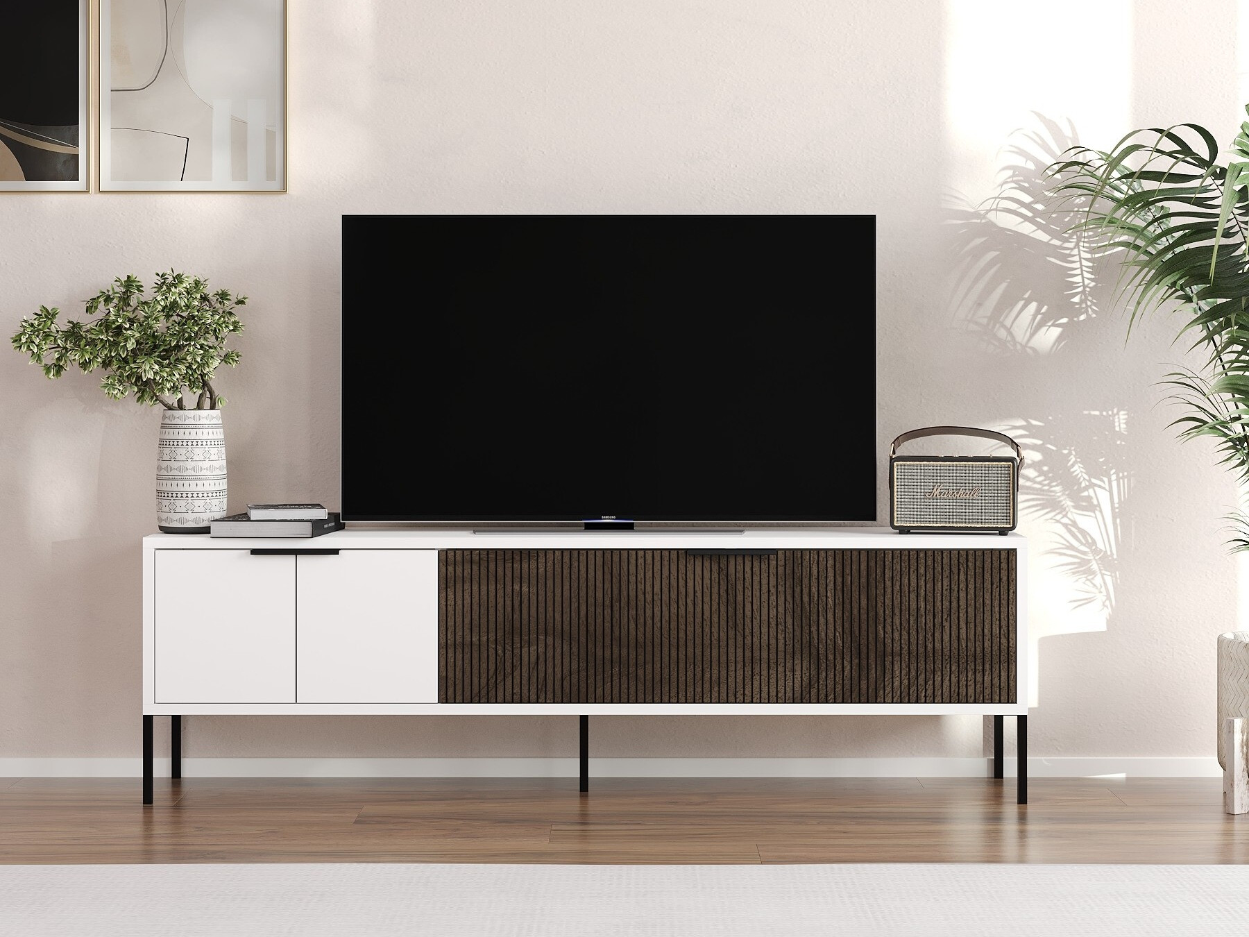 ТВ шкаф Kailua 2550 (Бял + Орех)