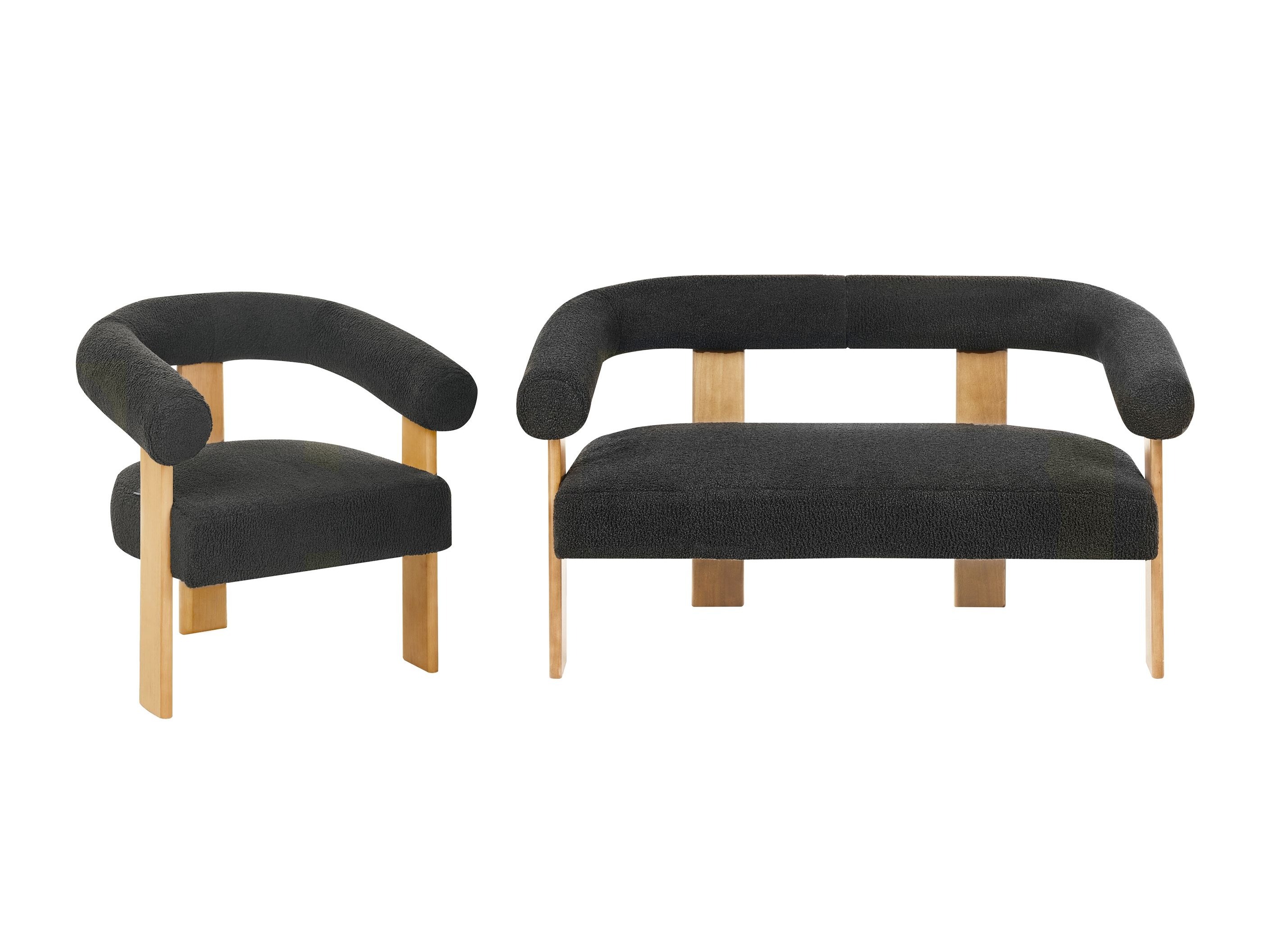 Комплект мека мебел Berwyn 2710 (Черен + Ярък дърво)