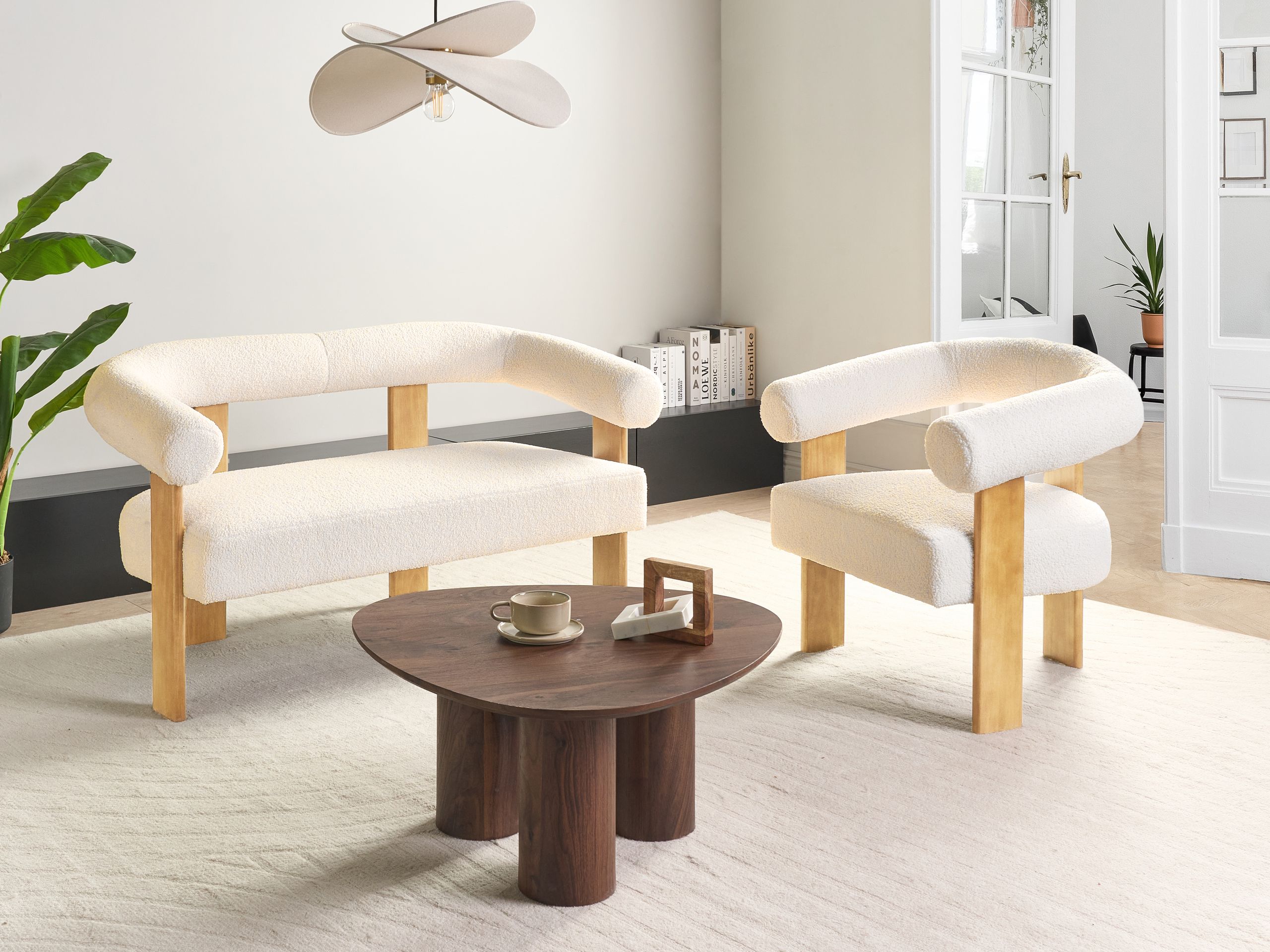 Тапицирана пейка Berwyn 2709 (Бял + Ярък дърво)