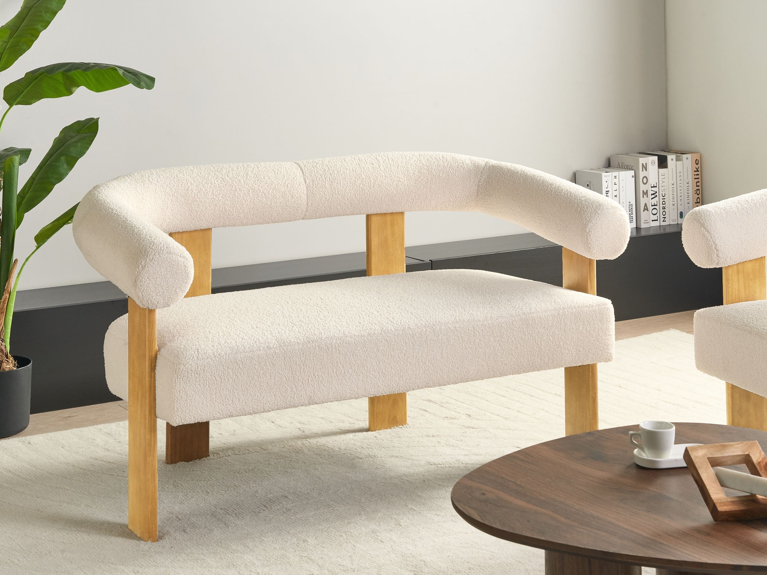 Тапицирана пейка Berwyn 2709 (Бял + Ярък дърво)