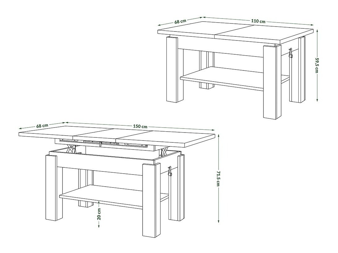 Трансформираща се масичка за кафе Glendale 100 (Занаятчийски златен дъб)