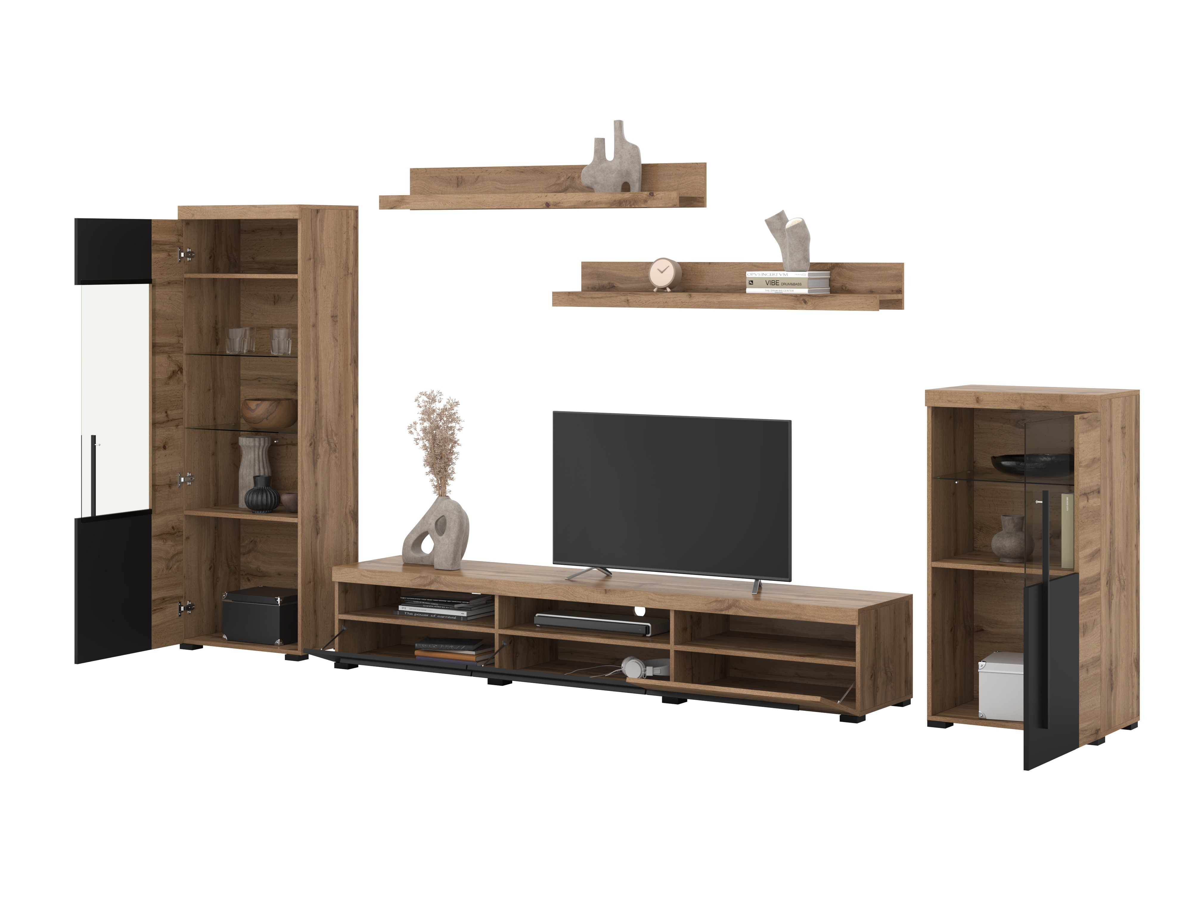 Комплект за хол Sorciro 103 (Черен + Дъб уотан)