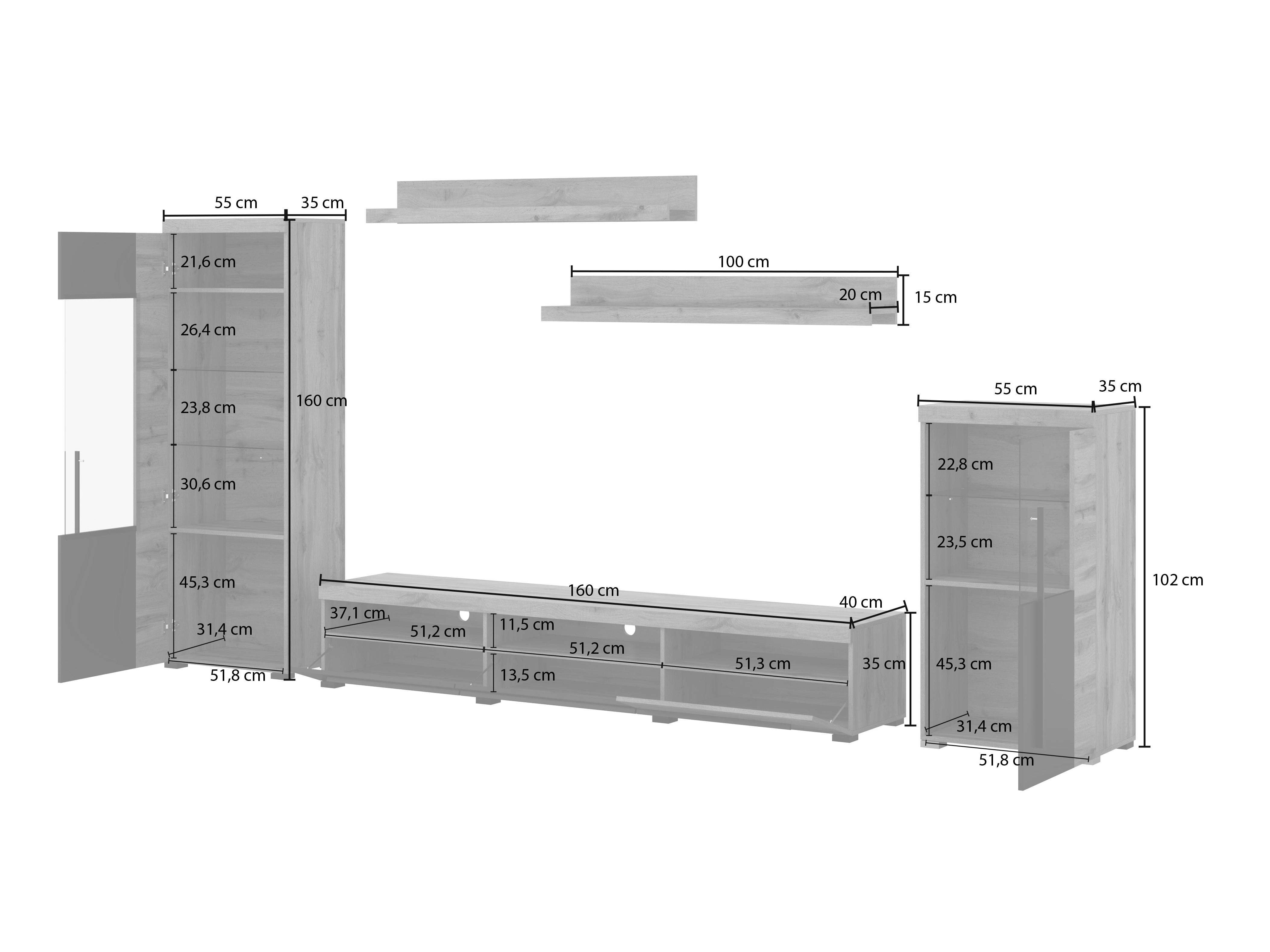 Комплект за хол Sorciro 103 (Opex + Тъмен дъб)