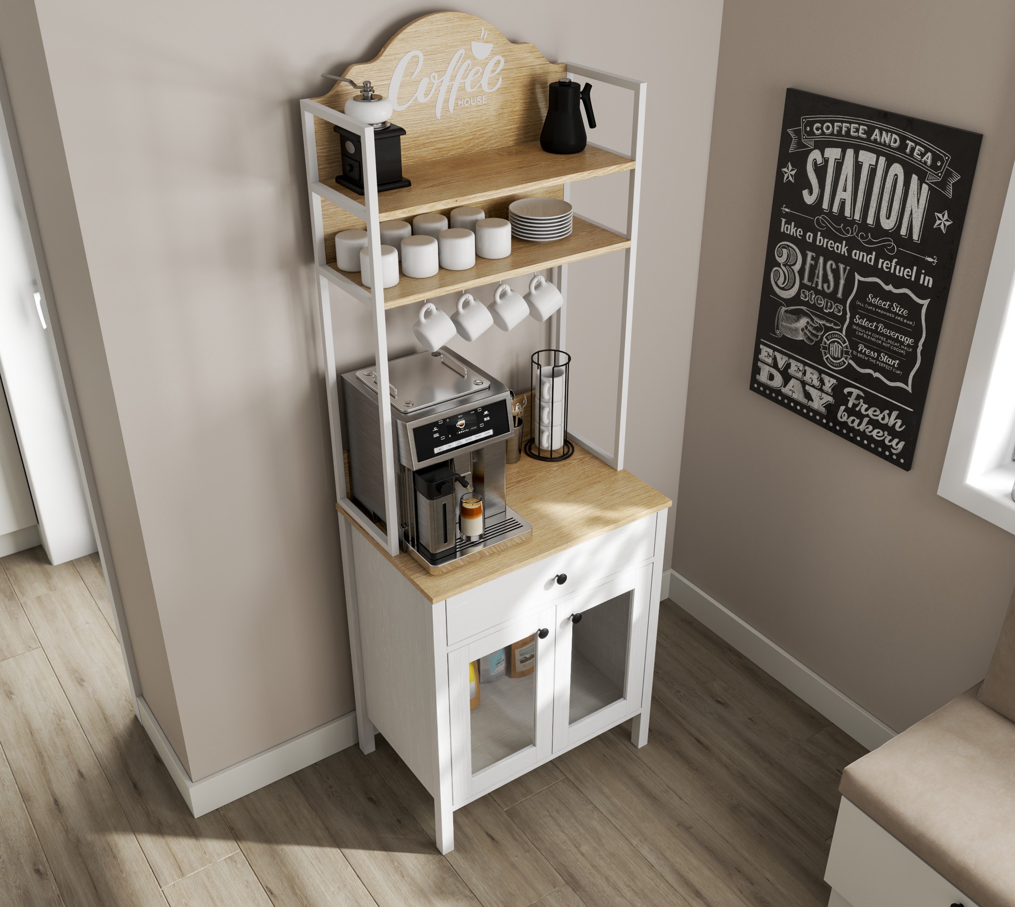 Многофункционална мебел Ophfela 147 (Бял)